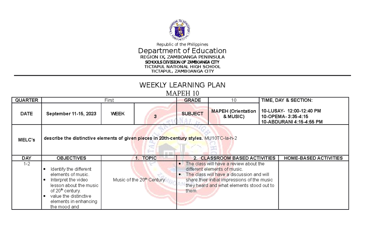 WLPG10-Q1-WEEK2 - wlp - Republic of the Philippines Department of ...