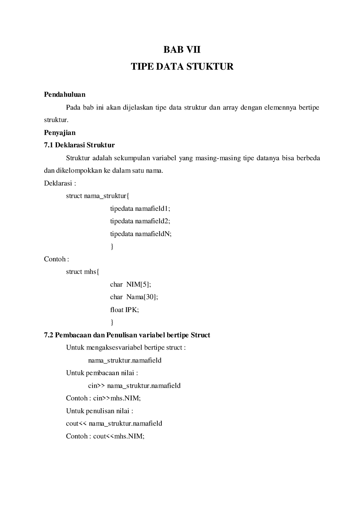 Modul 7 - BAB VII TIPE DATA STUKTUR Pendahuluan Pada Bab Ini Akan ...