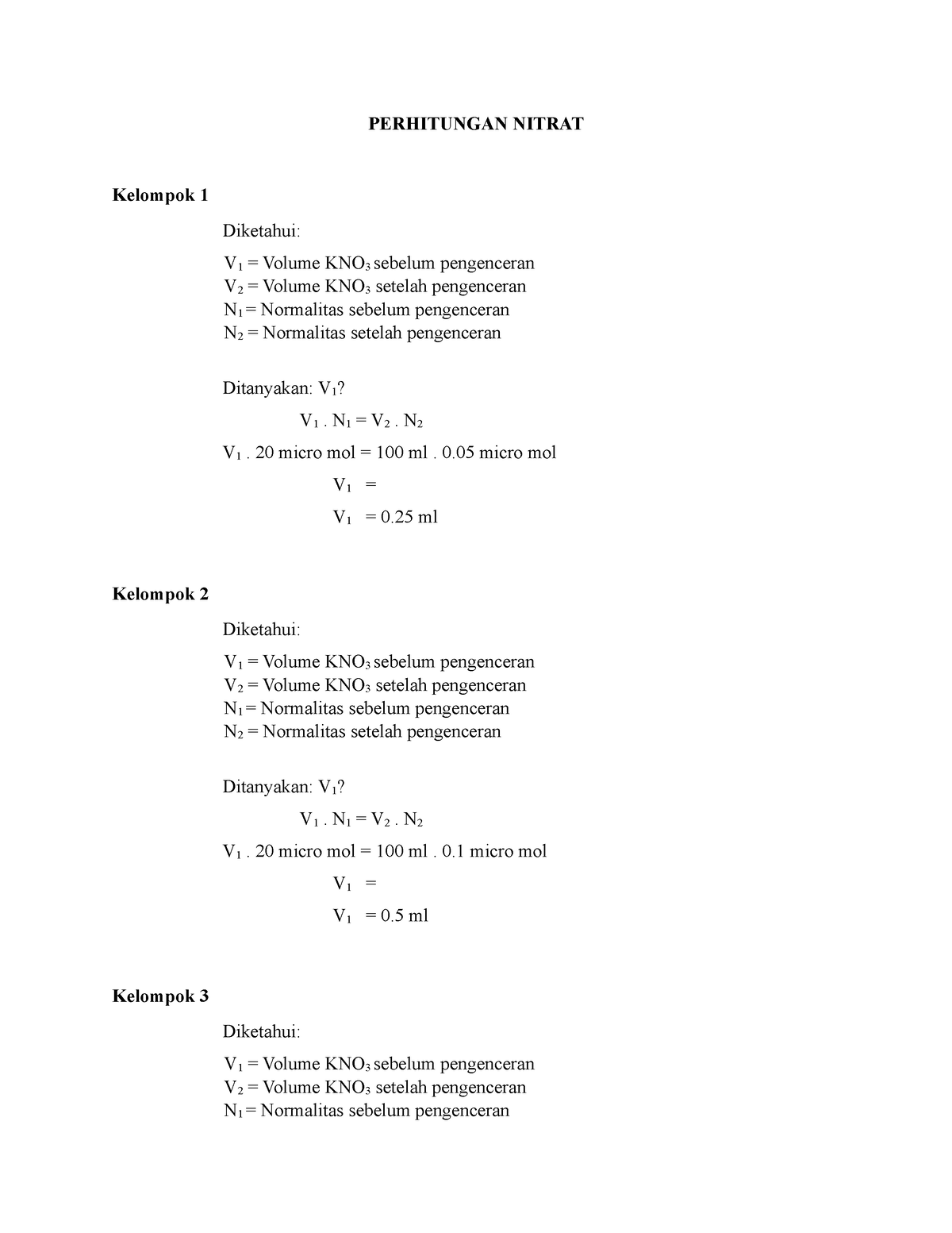 Perhitungan Nitrat By Dwita Oktav - PERHITUNGAN NITRAT Kelompok 1 ...