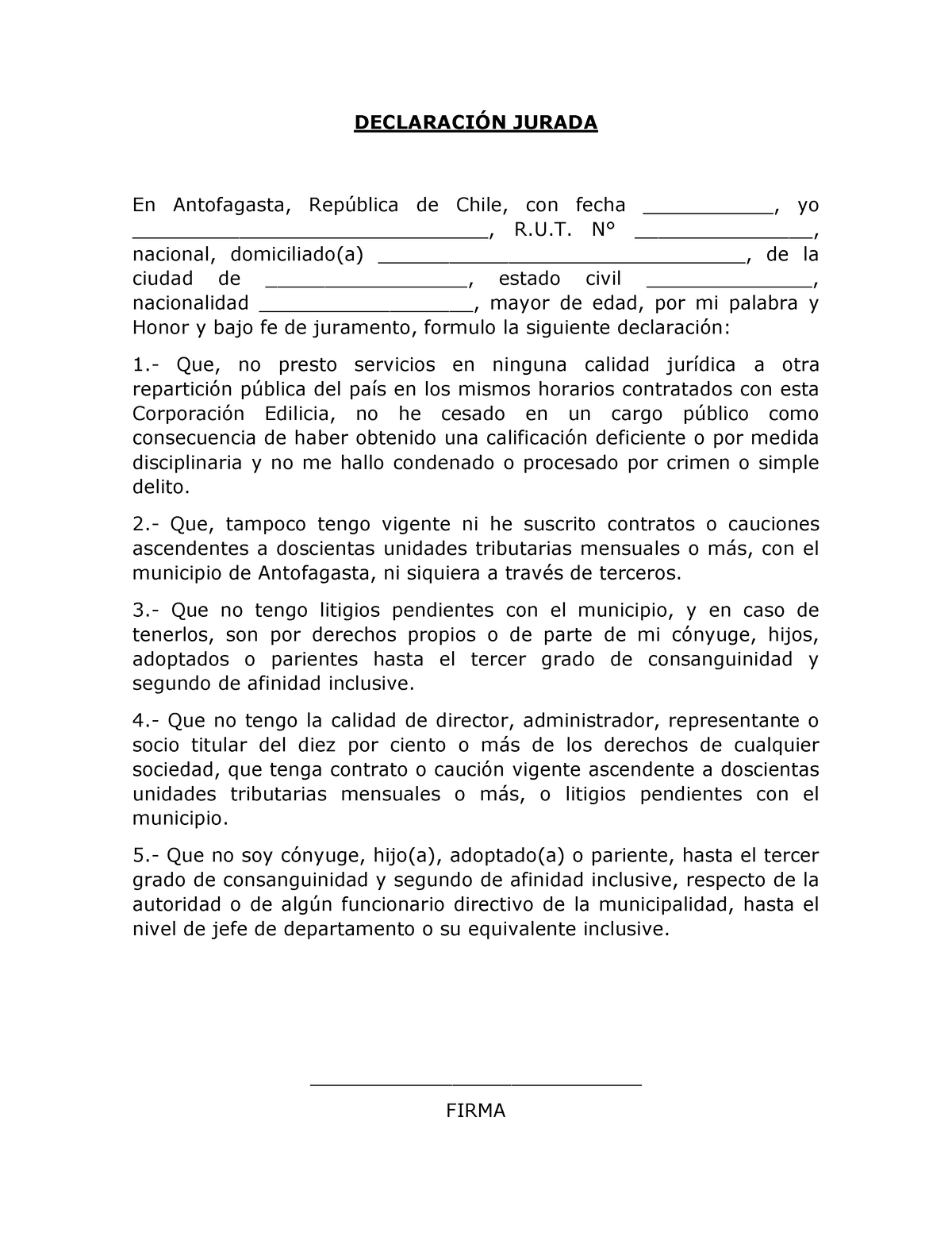 Declaracion Jurada - Eso - DECLARACI”N JURADA En Antofagasta, Rep ...