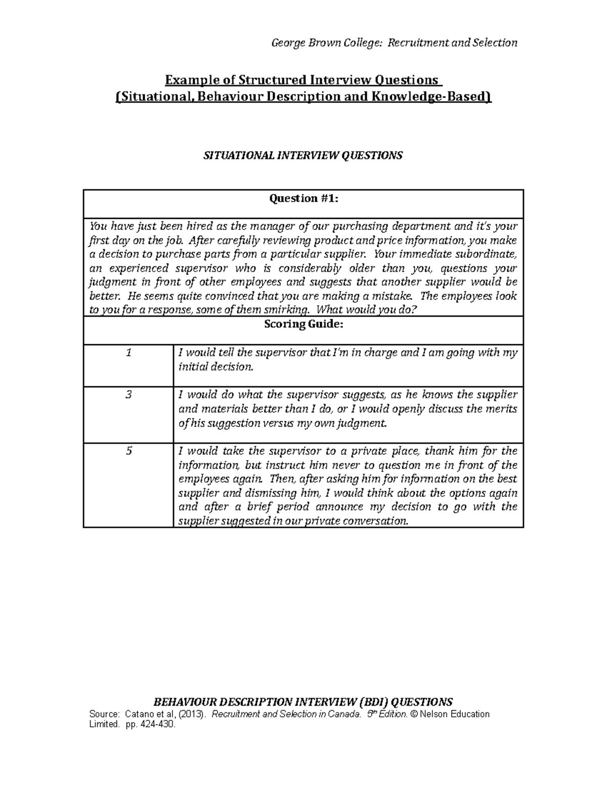 Example of Structured Interview Questions B408/B418 Brown