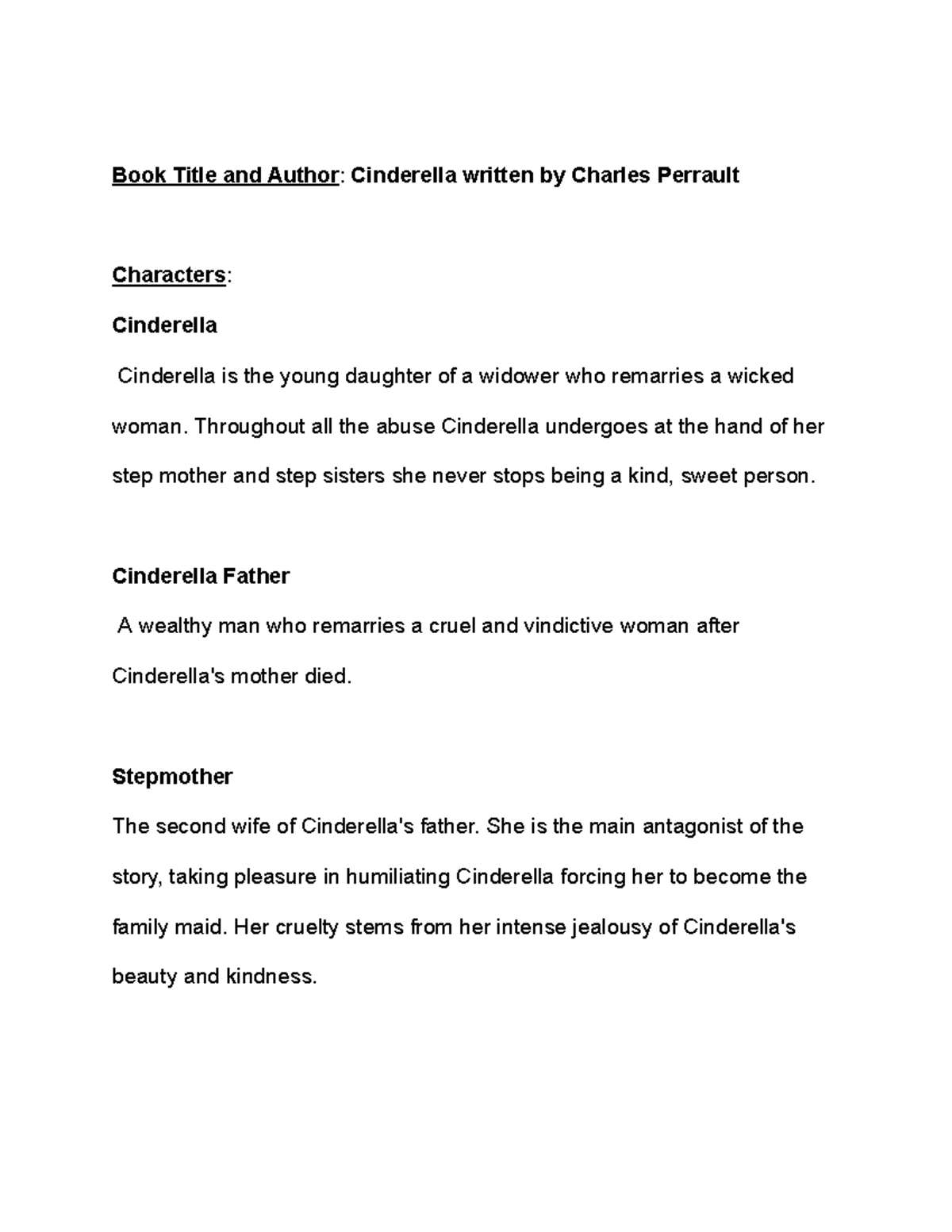 Cinderella by Charles Perrault Story Summary - ENG1105 OL 6 - Studocu