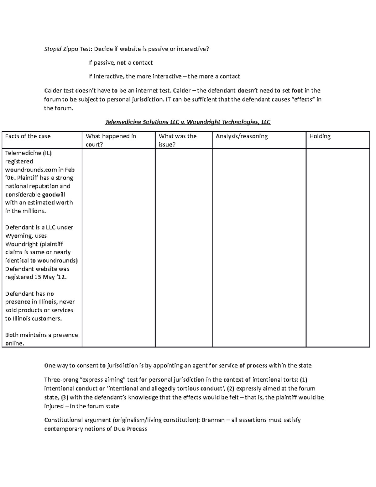 Week 4 Tag Jurisdiction, General & Specific Jursidiction, Contacts Stupid Zippo