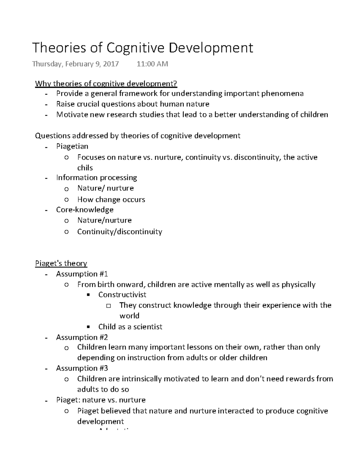 theories of cognitive development nurture continuity vs