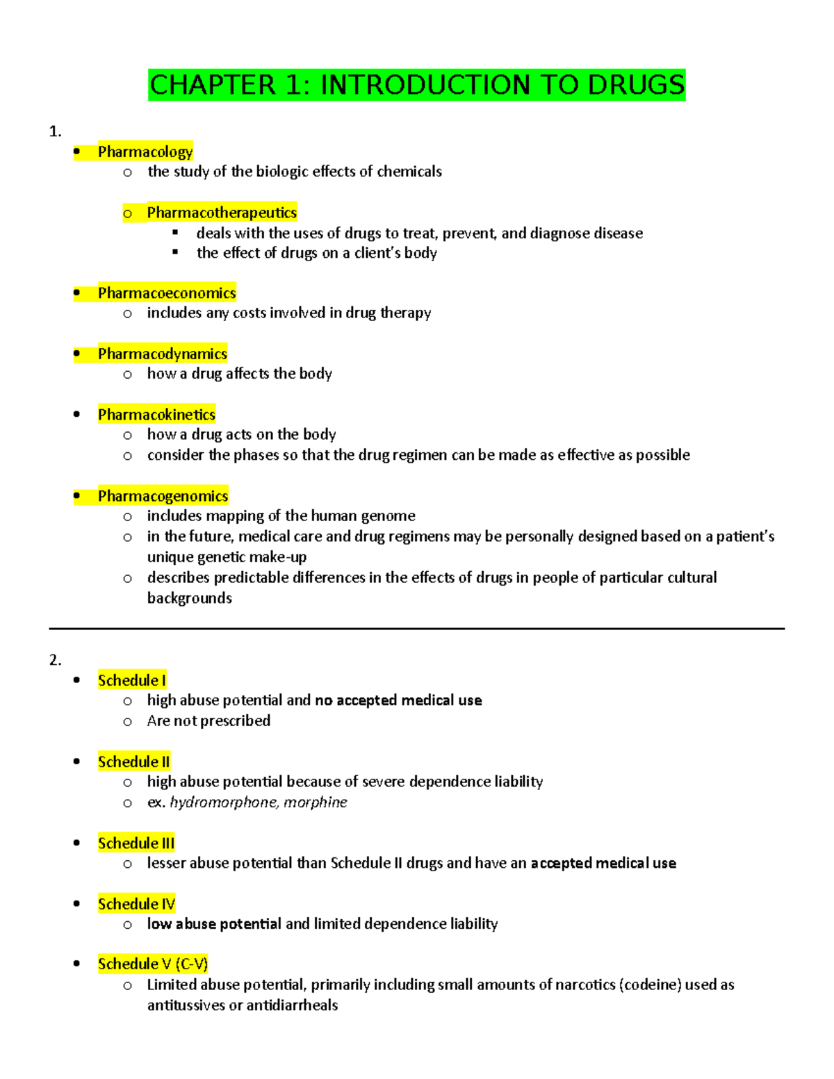 Pharmacology Exam 1 Study Guide - CHAPTER 1: INTRODUCTION TO DRUGS 1 ...