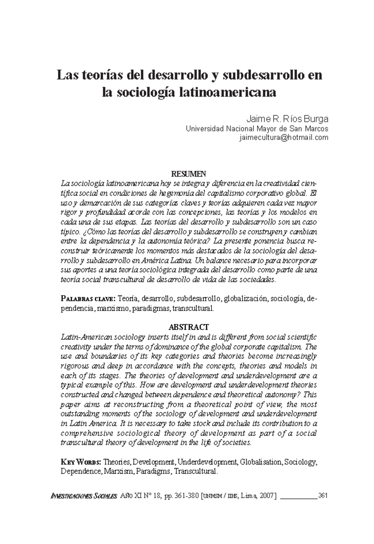 Las teorias del desarrollo y subdesarrollo