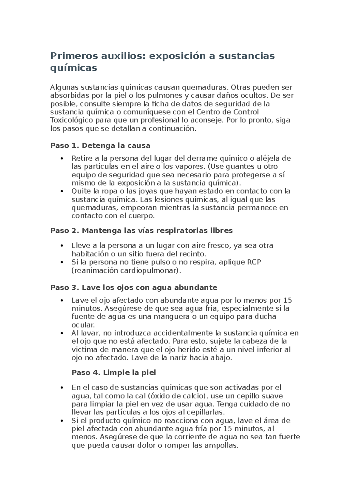 Primeros Auxilios sustancias - Primeros auxilios: exposición a ...