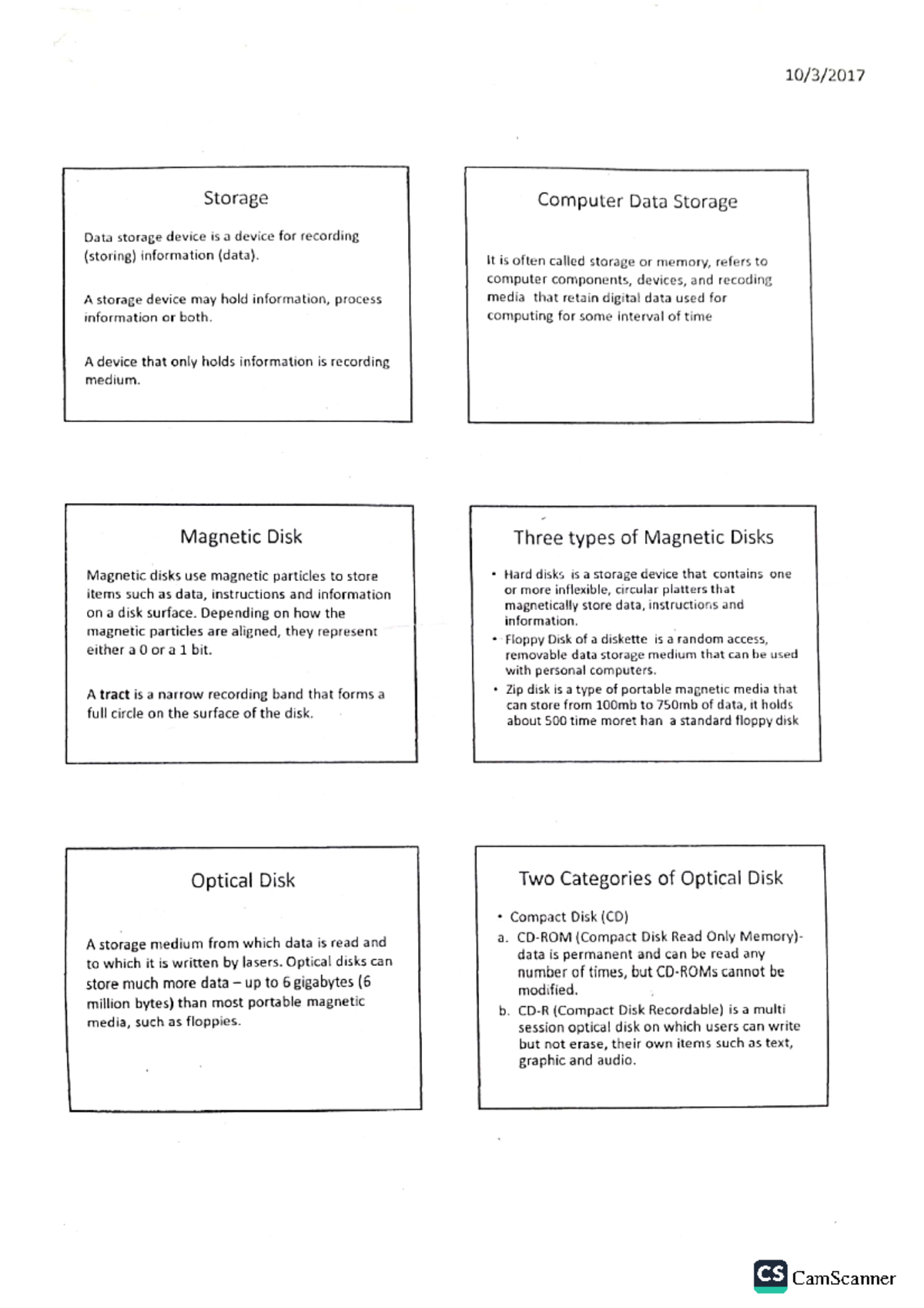 Computer storage, etc. Lecture Notes bs biology CamScanner