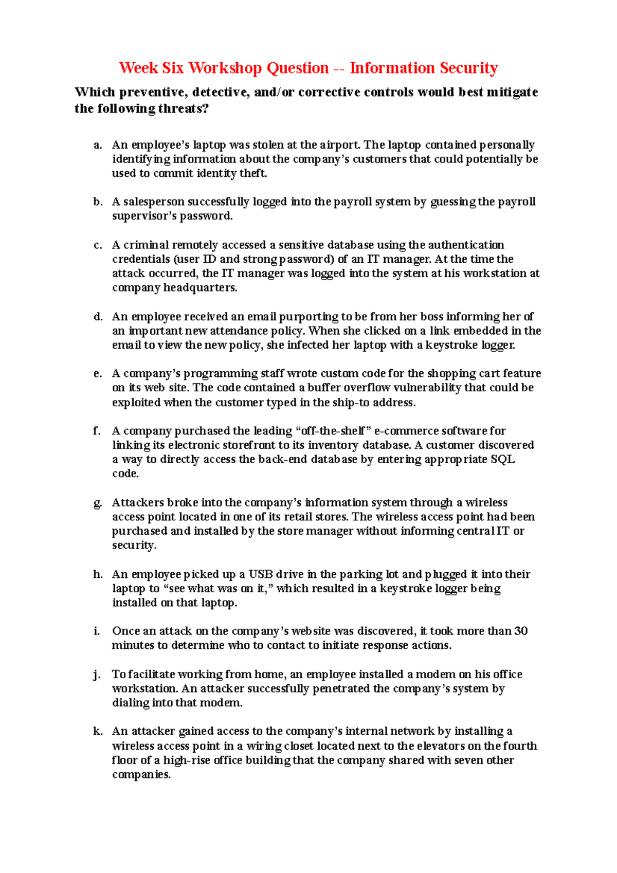 Information System Security Question 1 Week Six Question