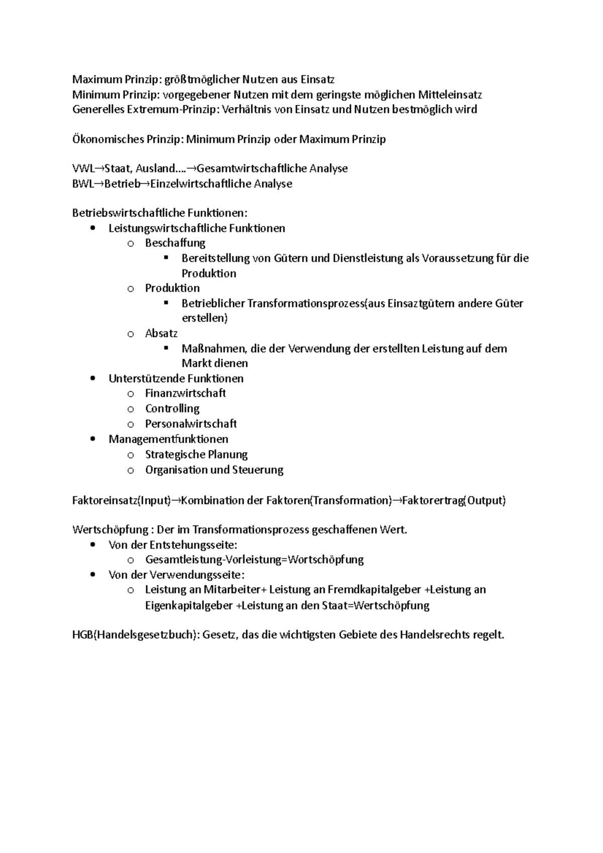 BWL-ZF - Maximum Prinzip: größtmöglicher Nutzen aus Einsatz Minimum ...