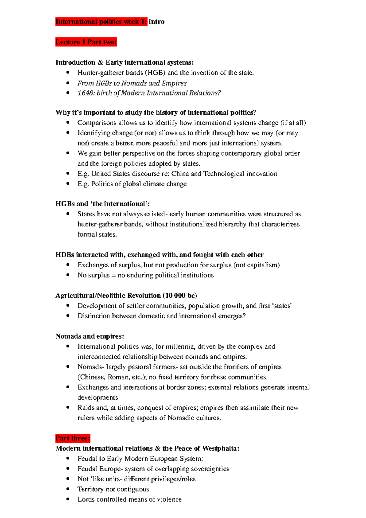 Semester 2 International politics week 1 - International politics week ...