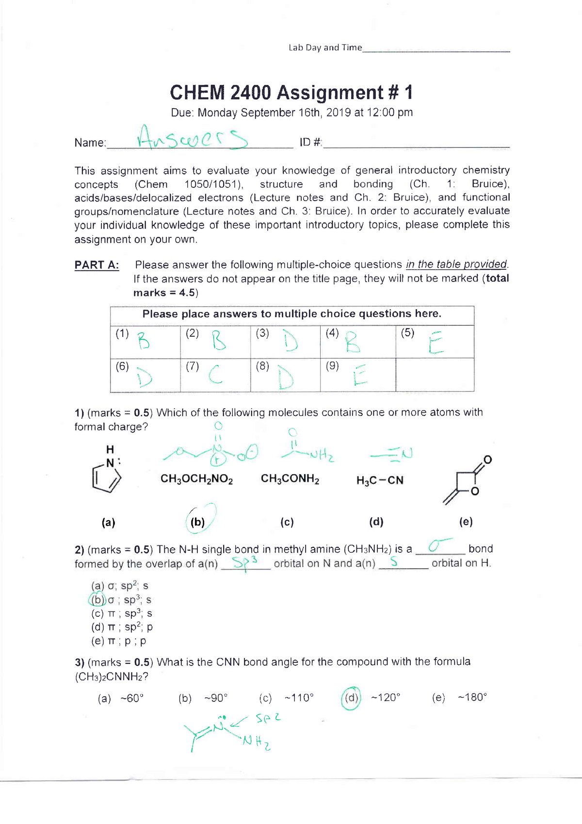 Chem 2400 Assignment 1 Fall 19 Studocu