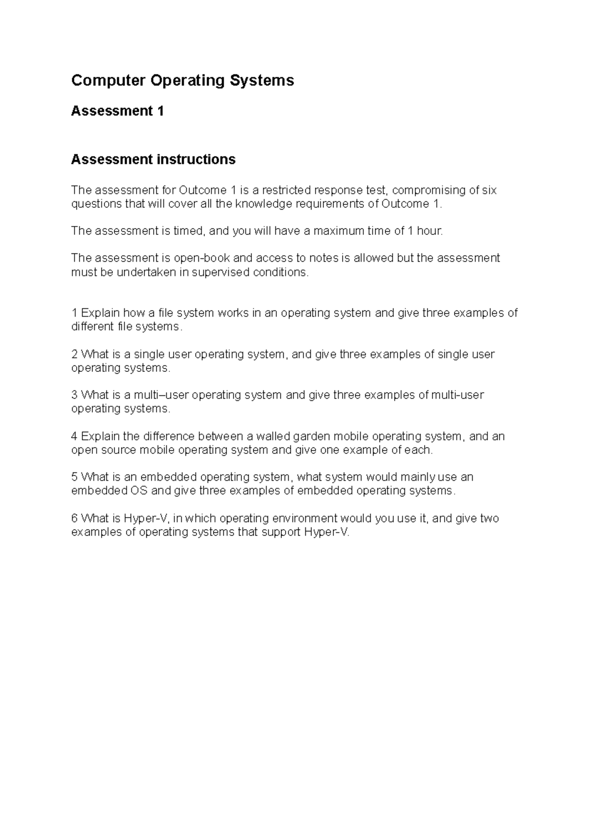 Assessment 1 - Computer Operating Systems Assessment 1 Assessment ...