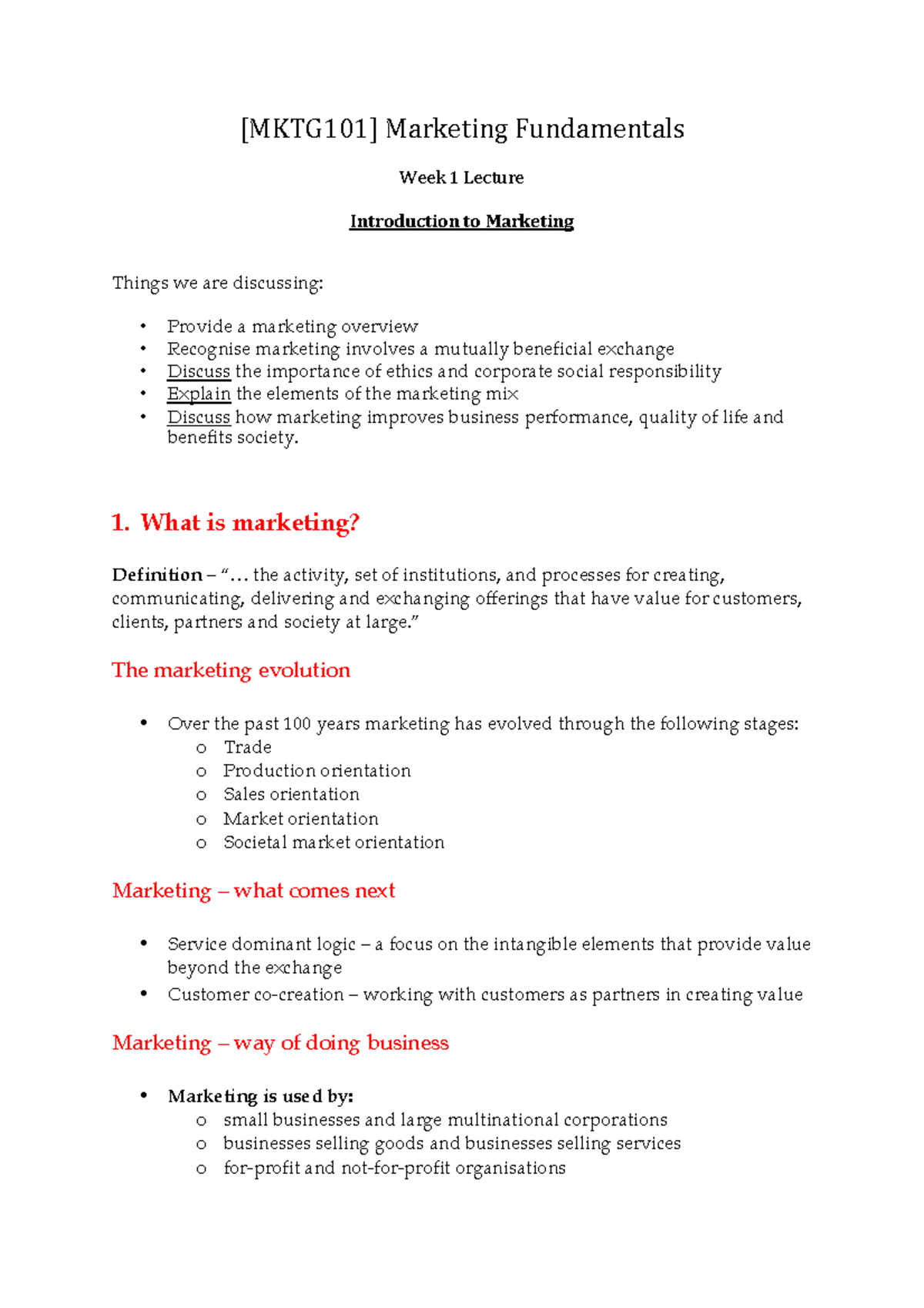 [MKTG101] All Notes - Marketing Fundamentals Week 1 Lecture ...
