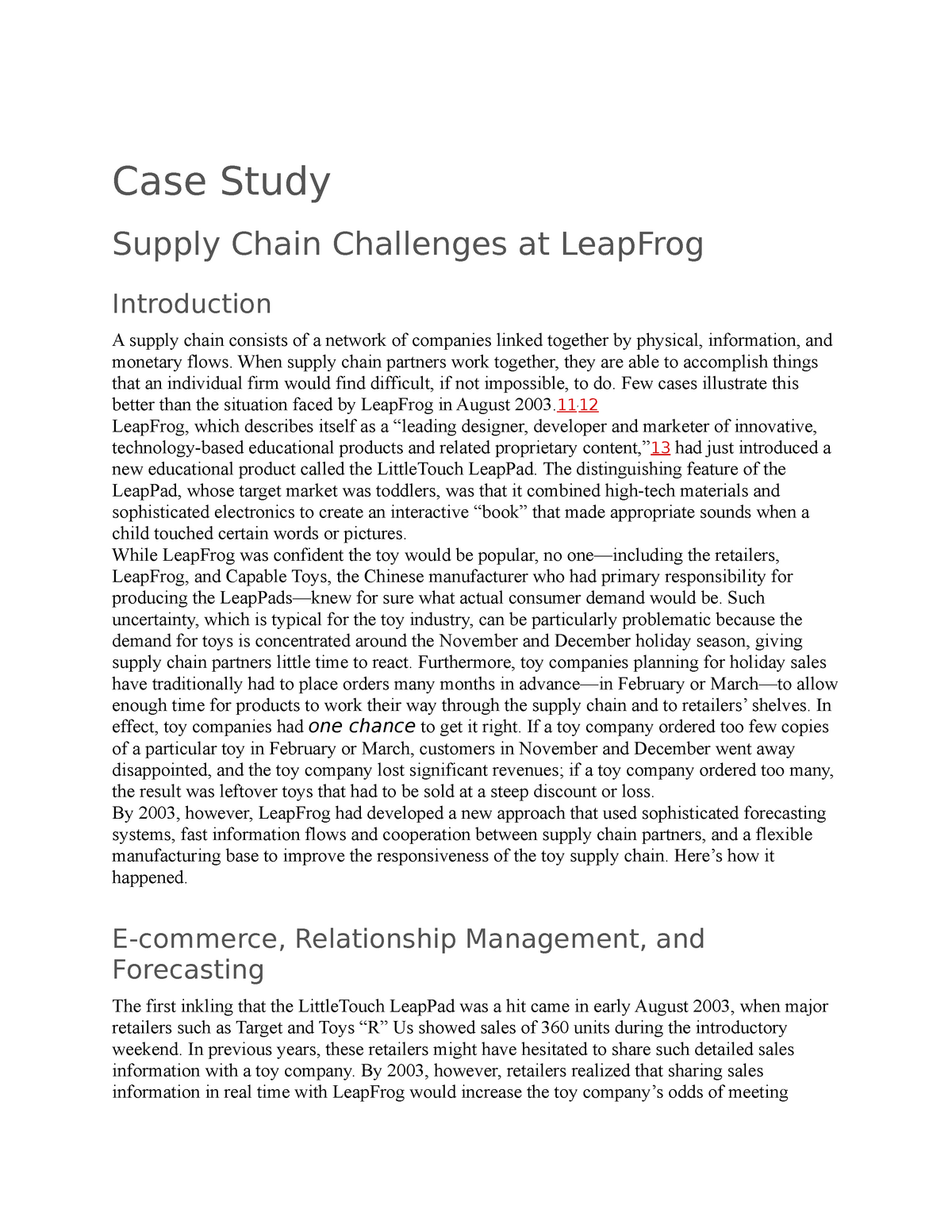 case study supply chain challenges at leapfrog
