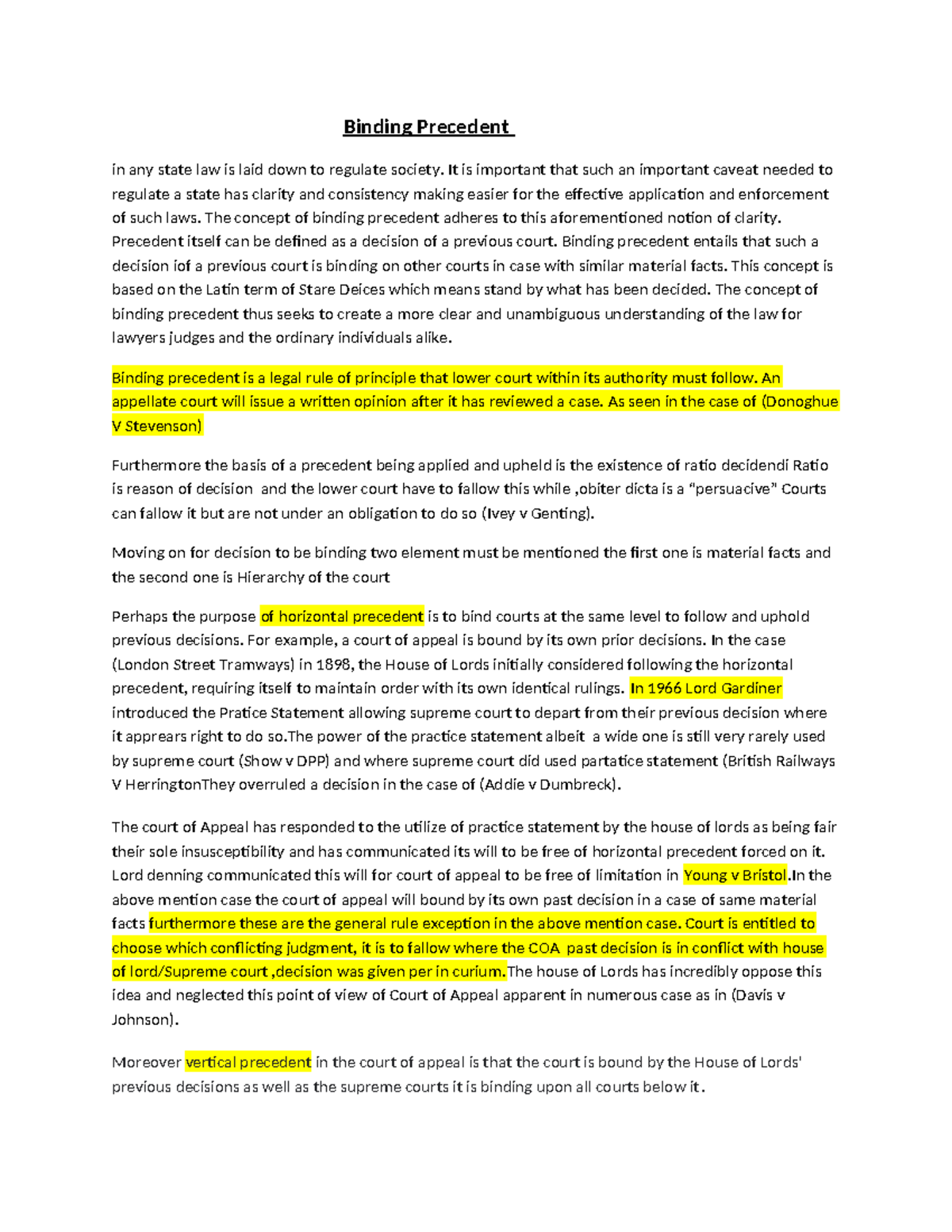 Binding Precedent - LSM Essays - Binding Precedent in any state law is ...