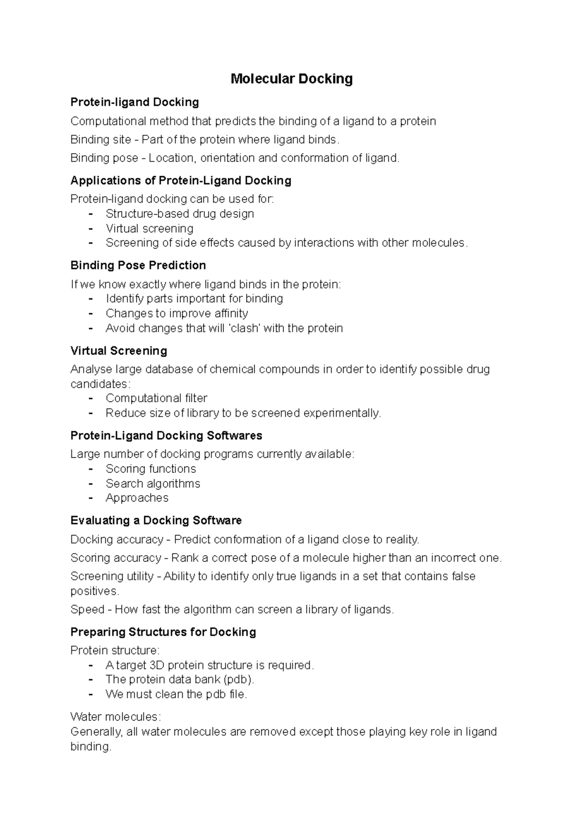 Molecular Docking - Lecture notes 18 - Molecular Docking Protein-ligand ...