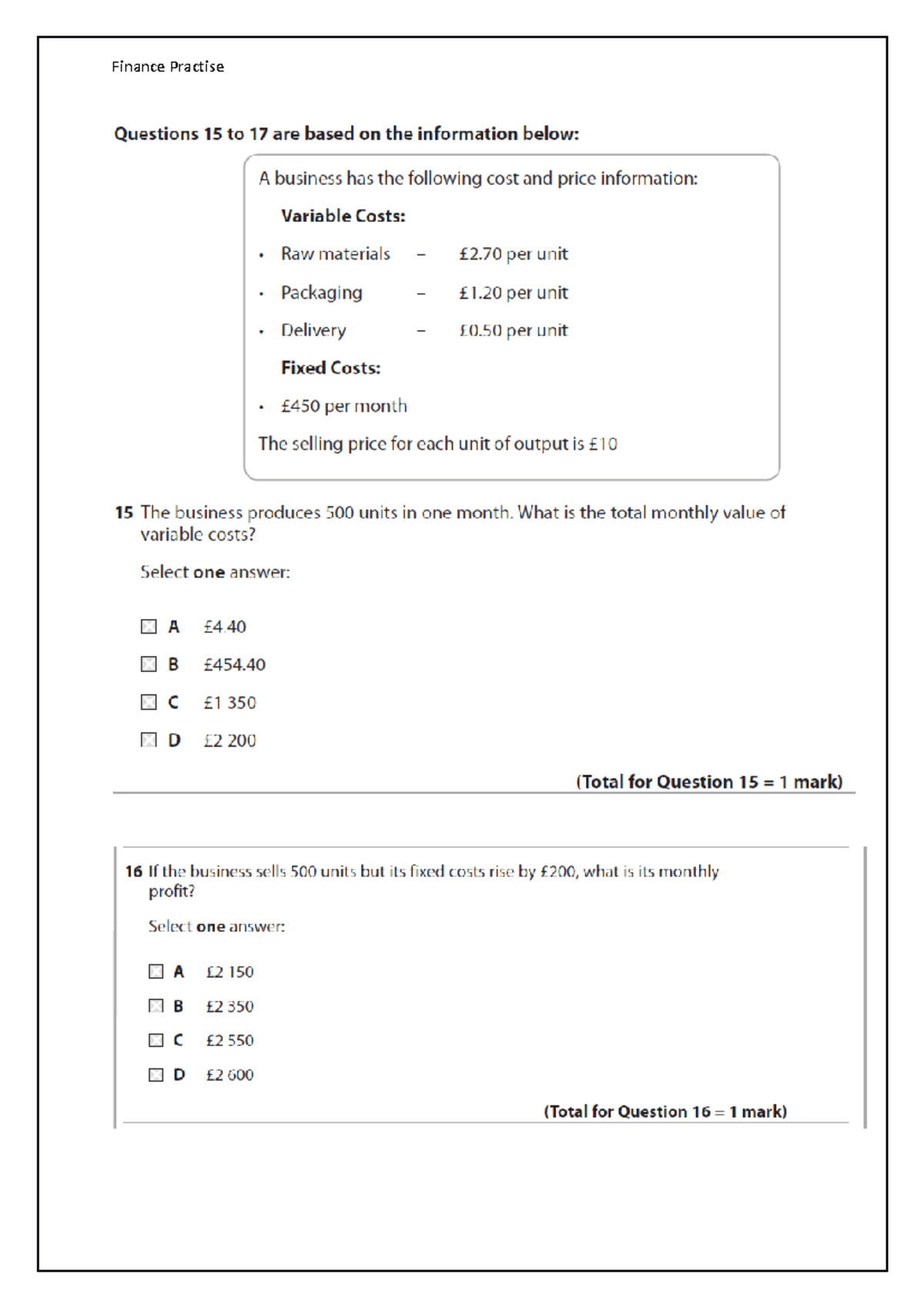 MCQ Finance practise - Finance Practise - Studocu