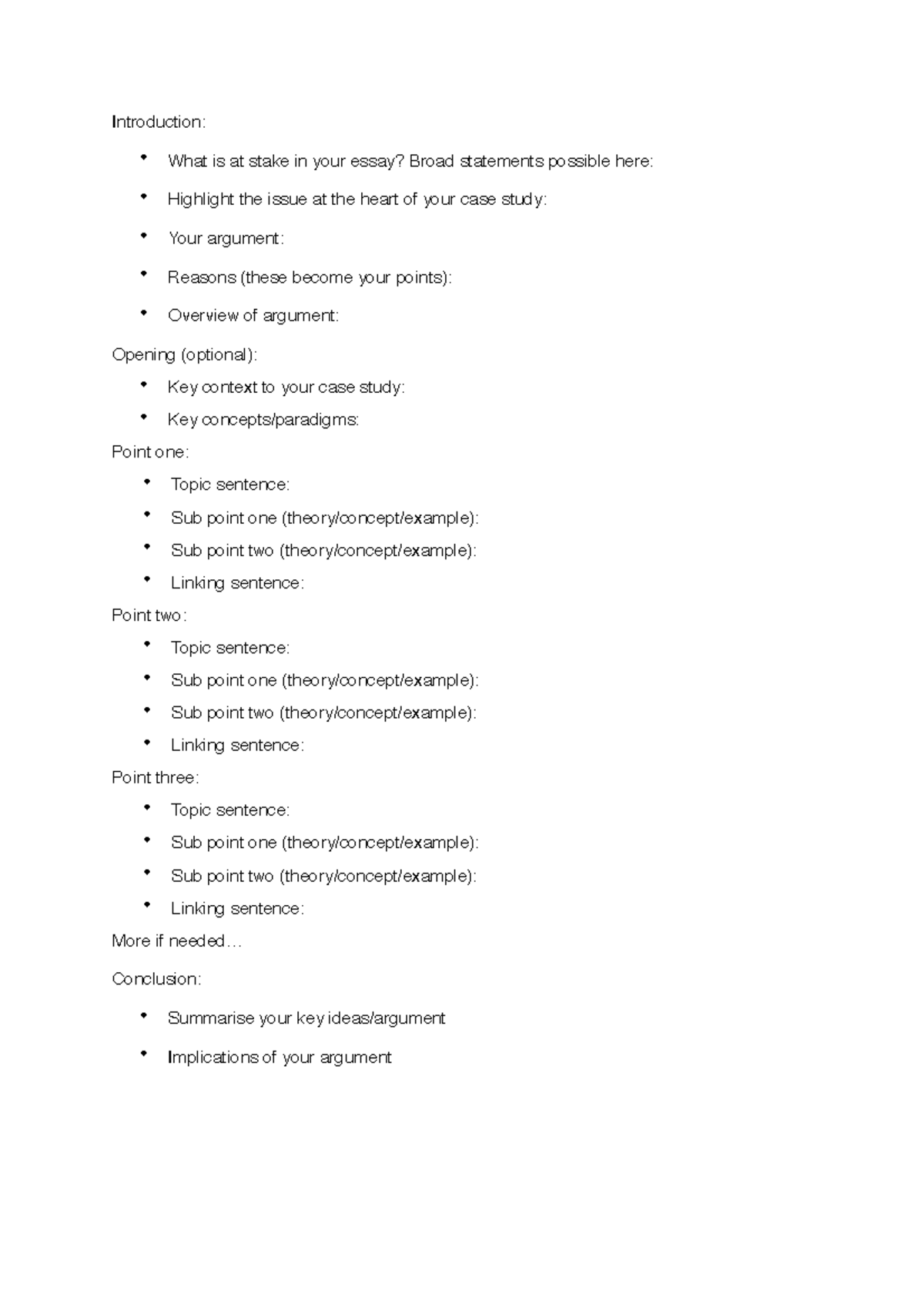 Case Study Plan - Introduction: - What is at stake in your essay? Broad ...