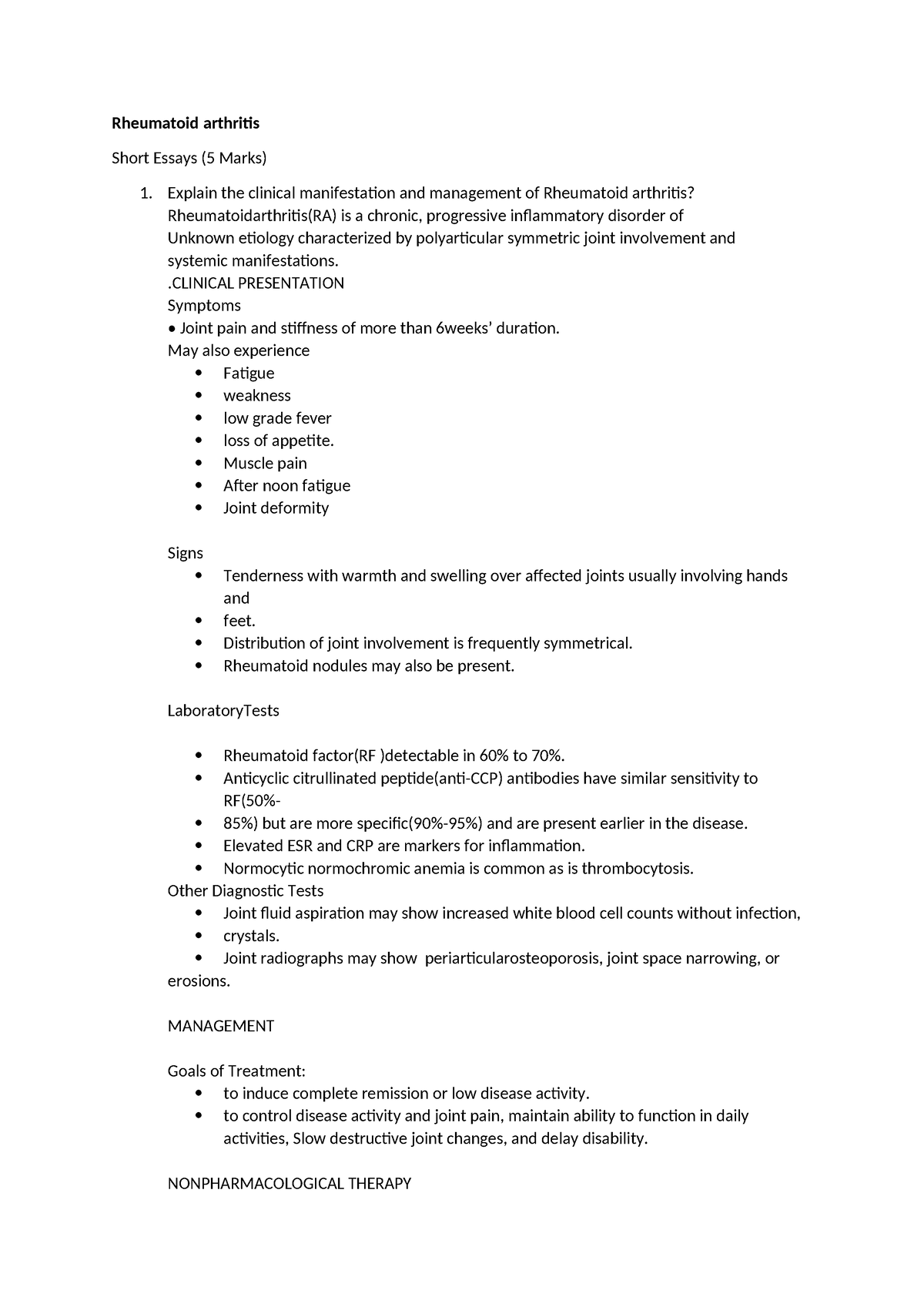 Rheumatoid arthritis - Rheumatoid arthriti Short Essays (5 Marks ...