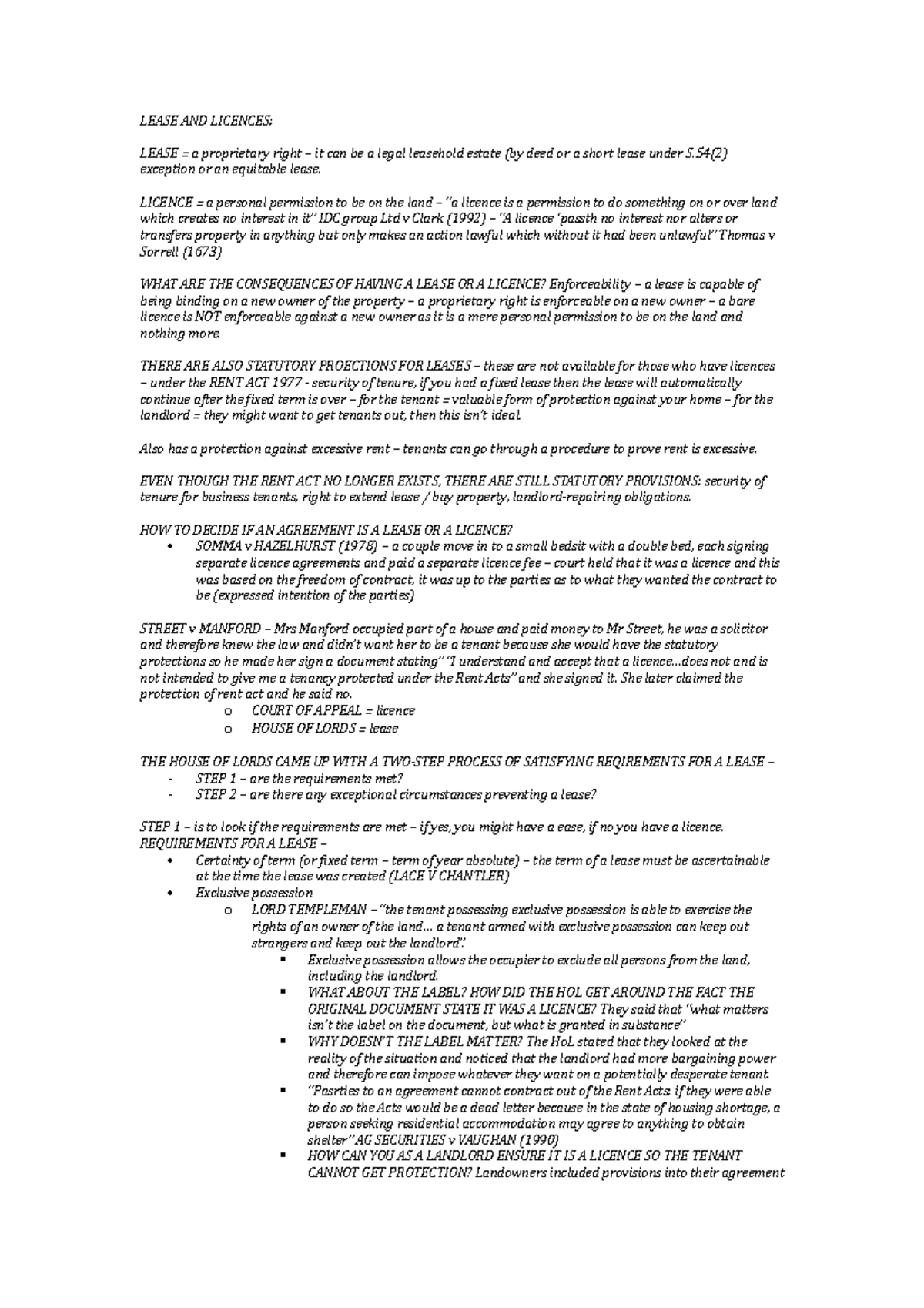 Lease Licence Distinction - LEASE AND LICENCES: LEASE = a For excluded licence lodger agreement template