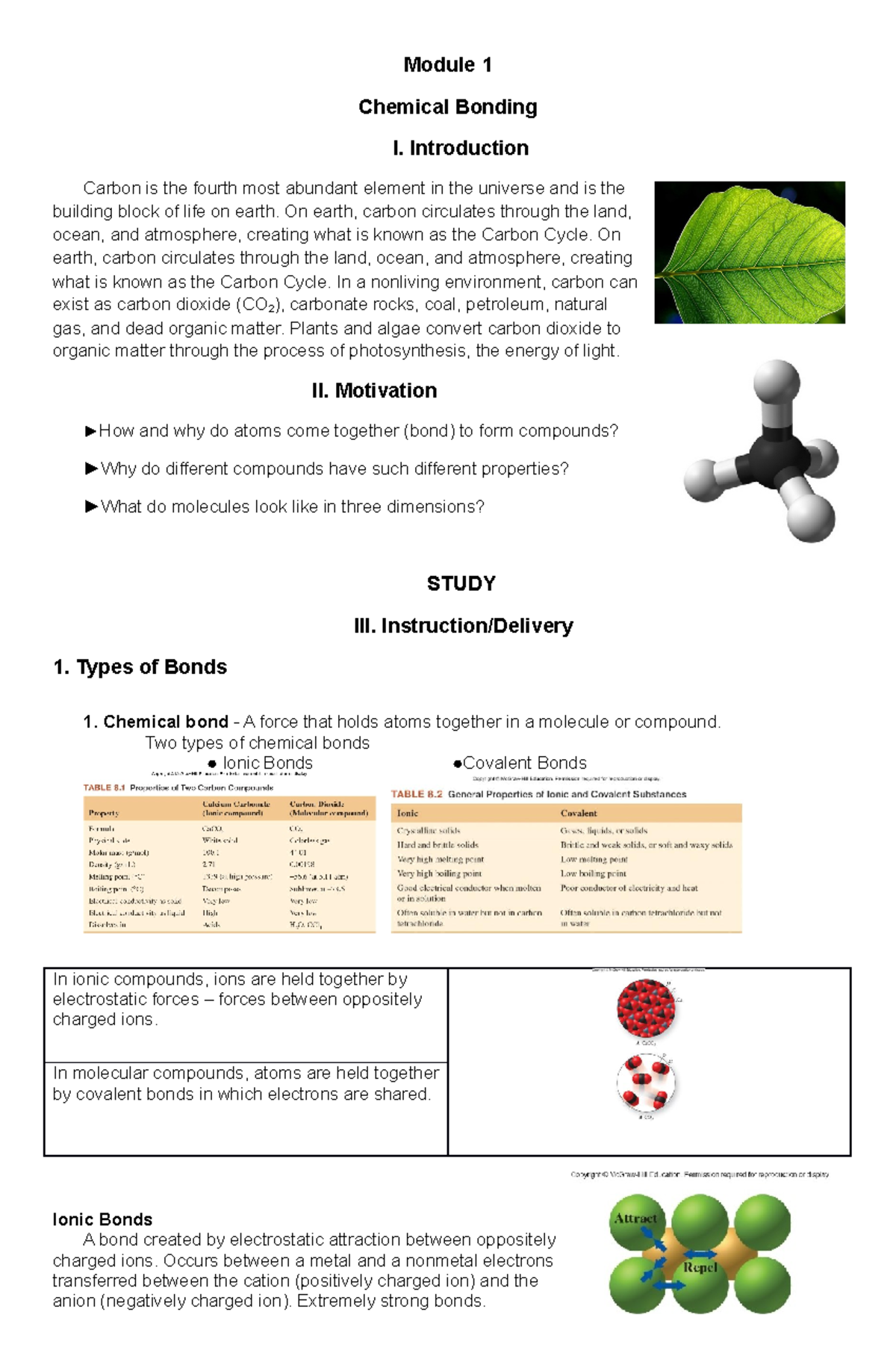 General Chemistry Lecture Notes - Module 1 Chemical Bonding I ...