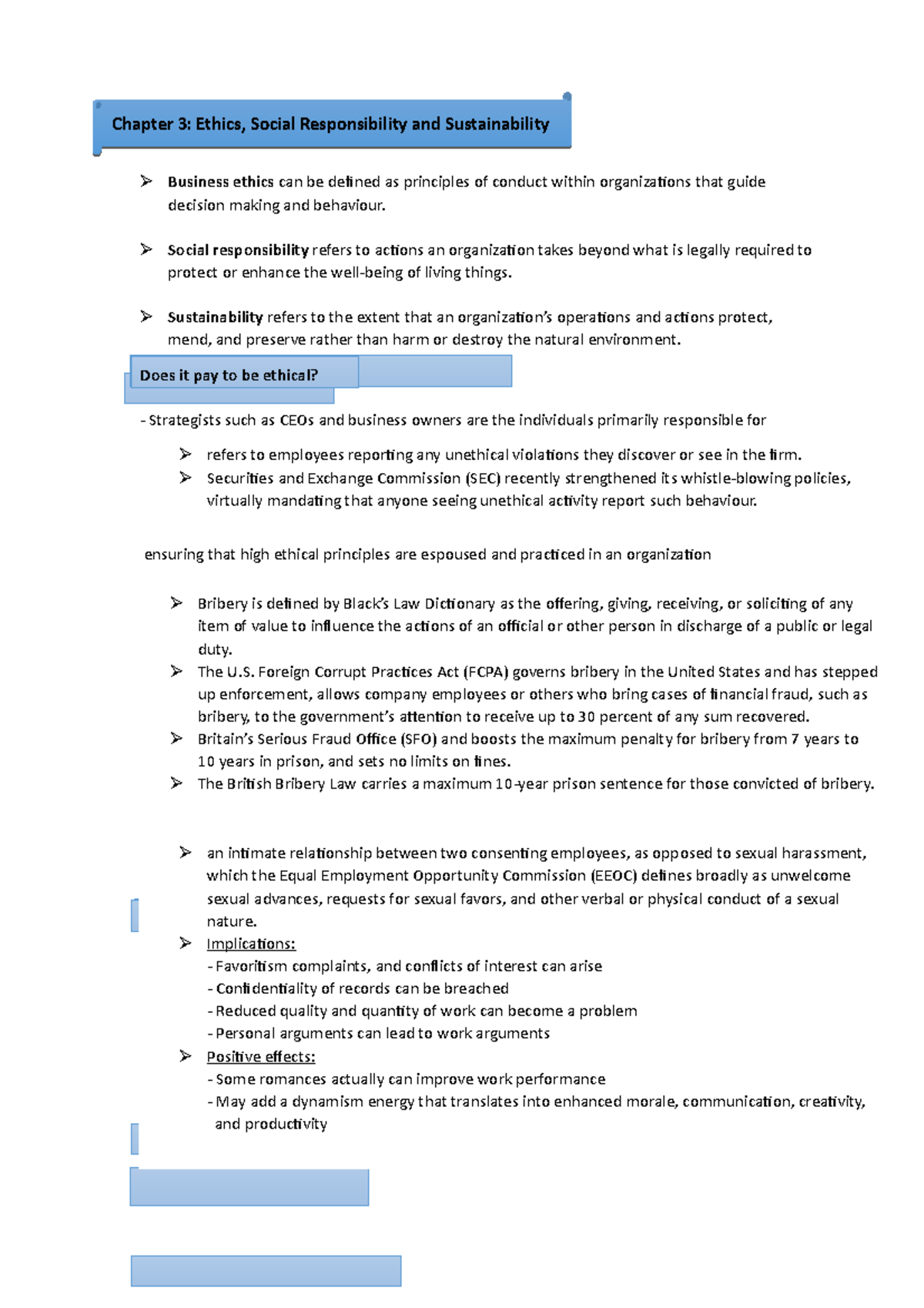 Chapter 3 Resume - Chapter 3: Ethics, Social Responsibility And ...