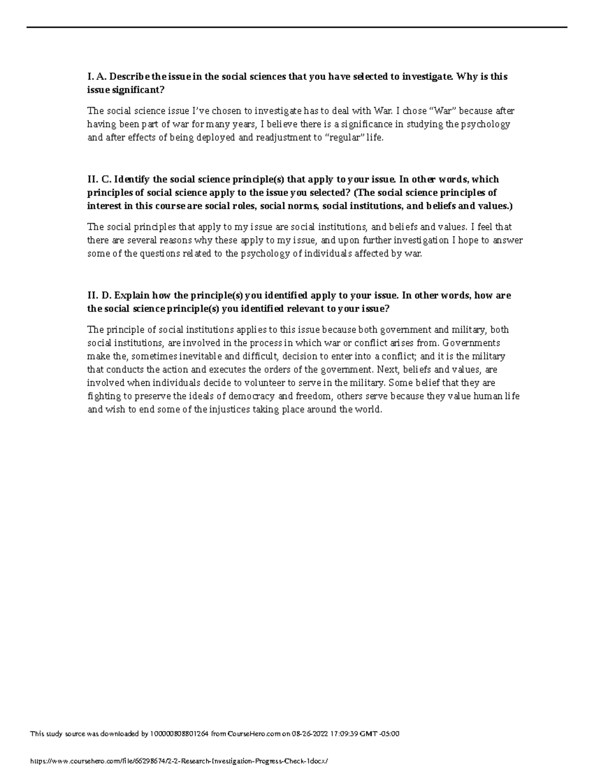 2 2 Research Investigation Progress Check 1 I. A. Describe the issue