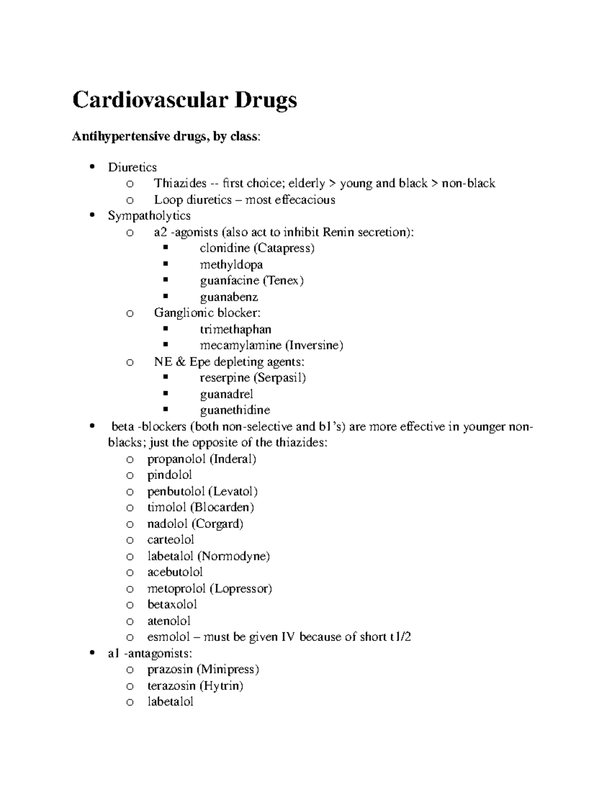 Cardiovascular Drugs Cardiovascular Drugs Antihypertensive drugs, by
