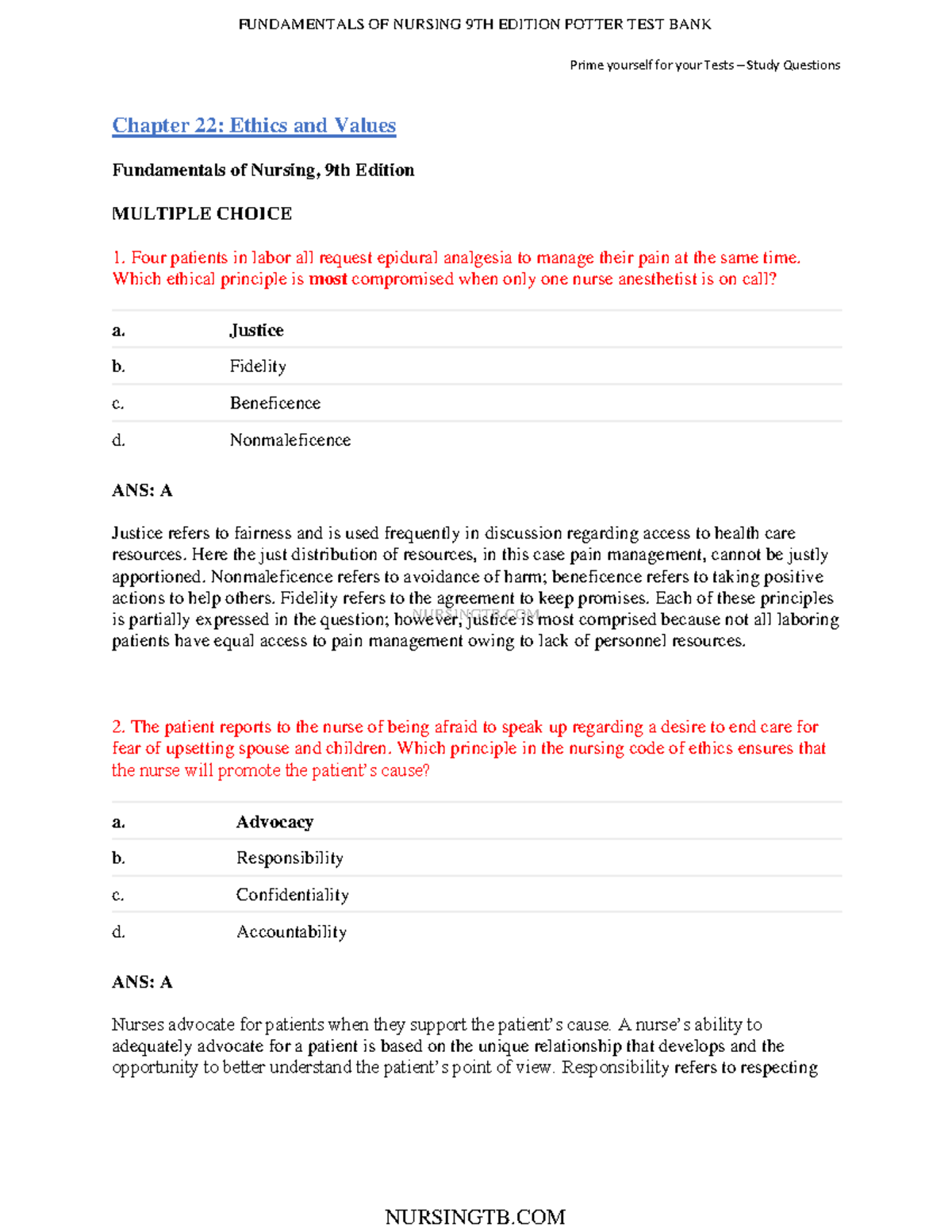 Chapter 22 - Classwork - NURSINGTB Prime yourself for your Tests ...