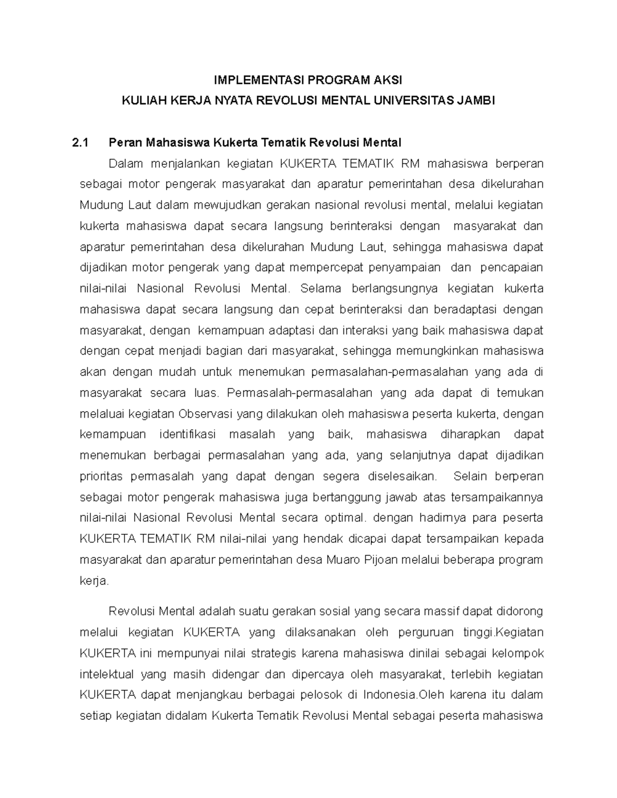 Implementasi Program AKSI KKN Revolusi Mental - IMPLEMENTASI PROGRAM ...