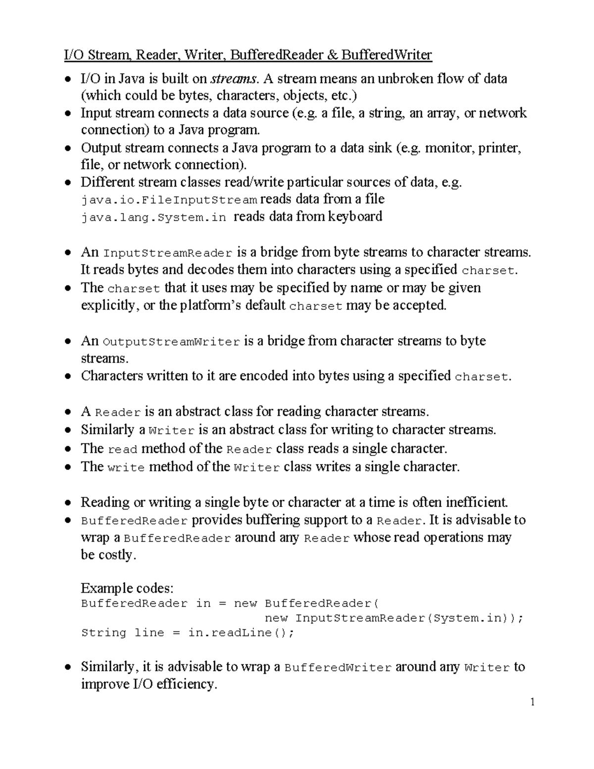 Basic IO and Exception handling - I/O Stream, Reader, Writer ...