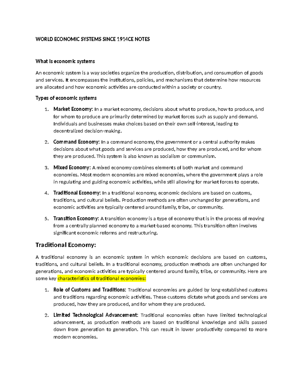 World Economic Systems Since 1914CE Notes - WORLD ECONOMIC SYSTEMS ...