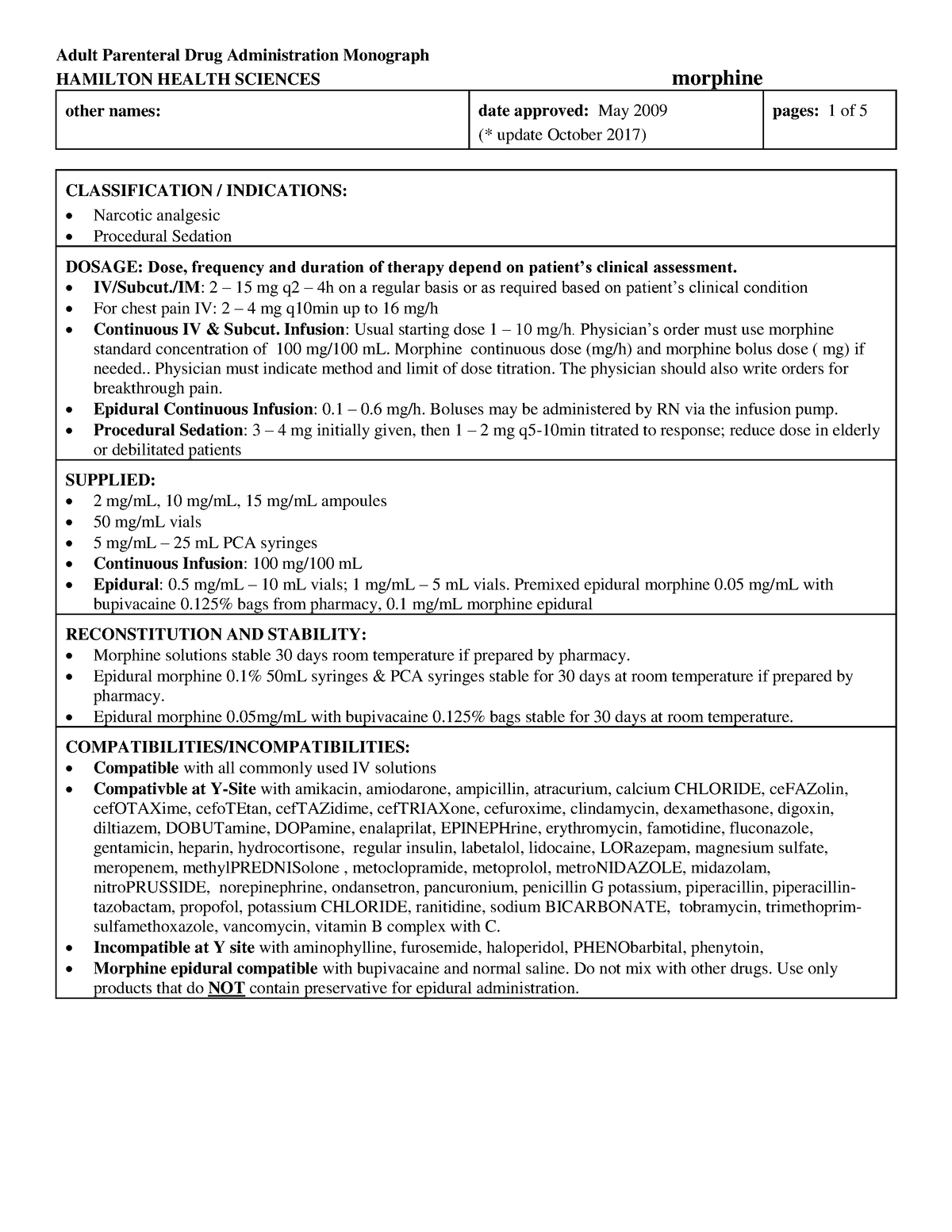 IV Monograph Example Morphine Adult Parenteral Drug Administration