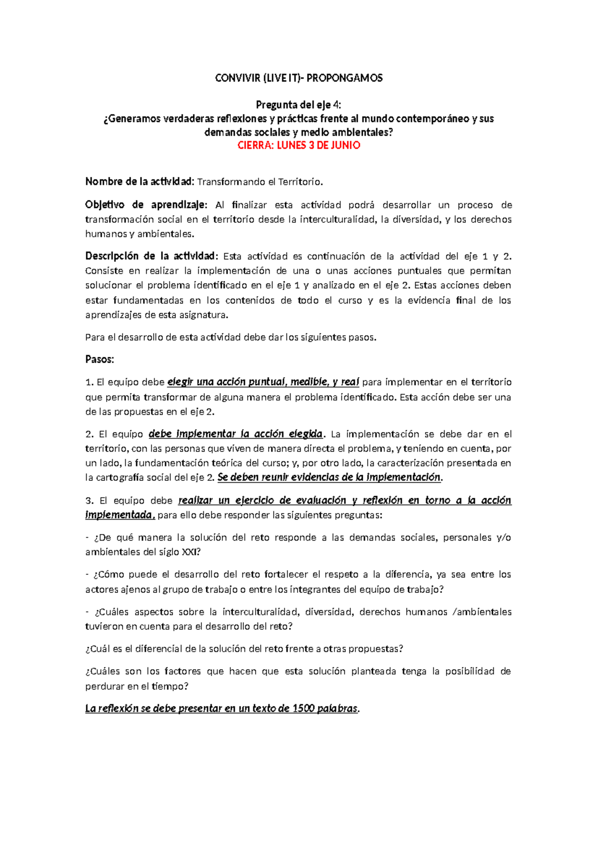 Convivir 20242023 - CONVIVIR (LIVE IT)- PROPONGAMOS Pregunta del eje 4 ...
