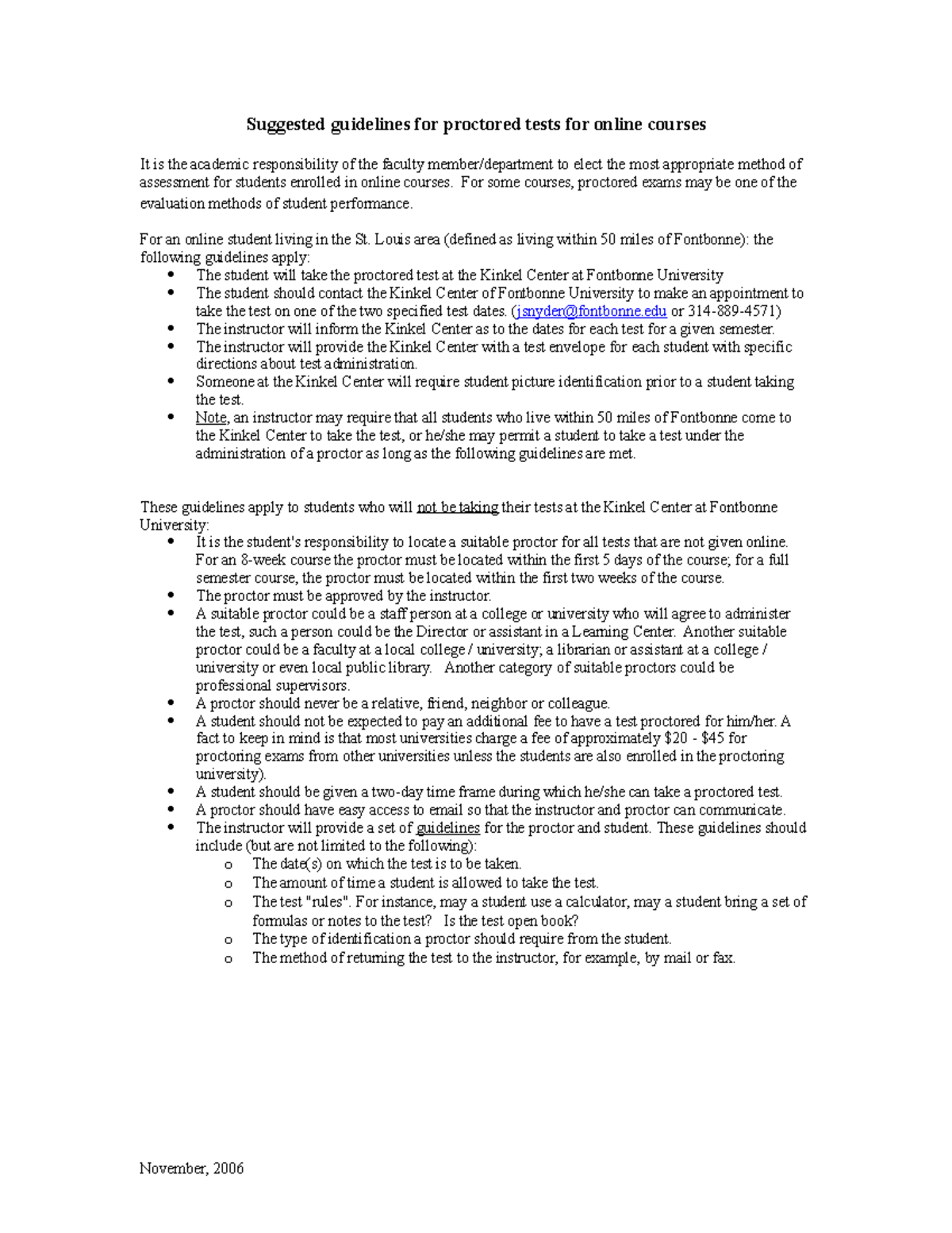 Proctored tests fall 06 - Suggested guidelines for proctored tests for