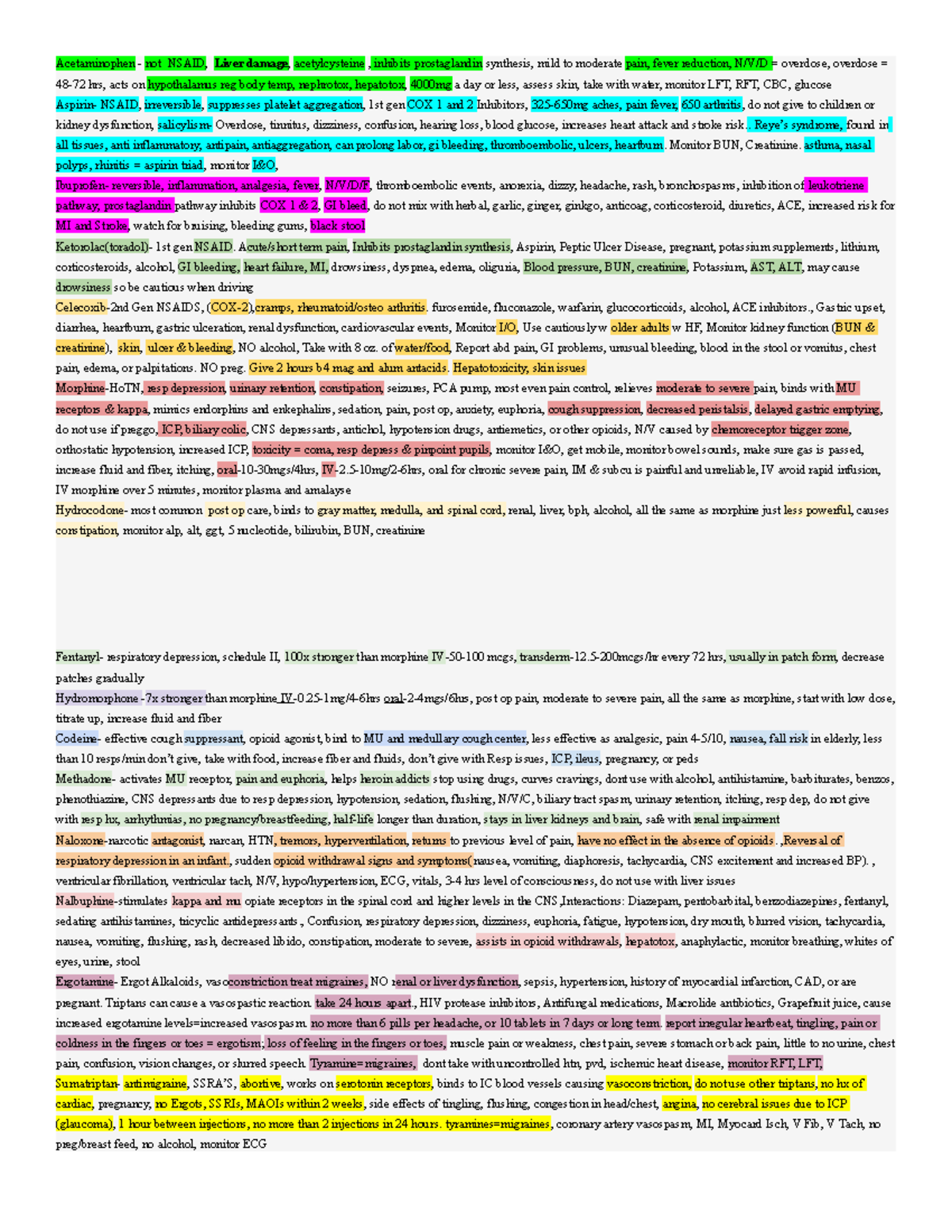 Analgesic drug notes Acetaminophen not NSAID, Liver damage , acetylcysteine , inhibits Studocu