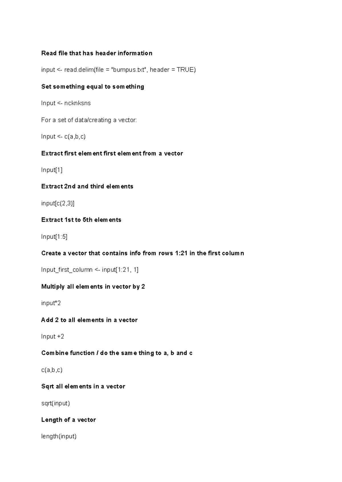 R cheat sheet - Summary Quantitative Biology - Read file that has ...