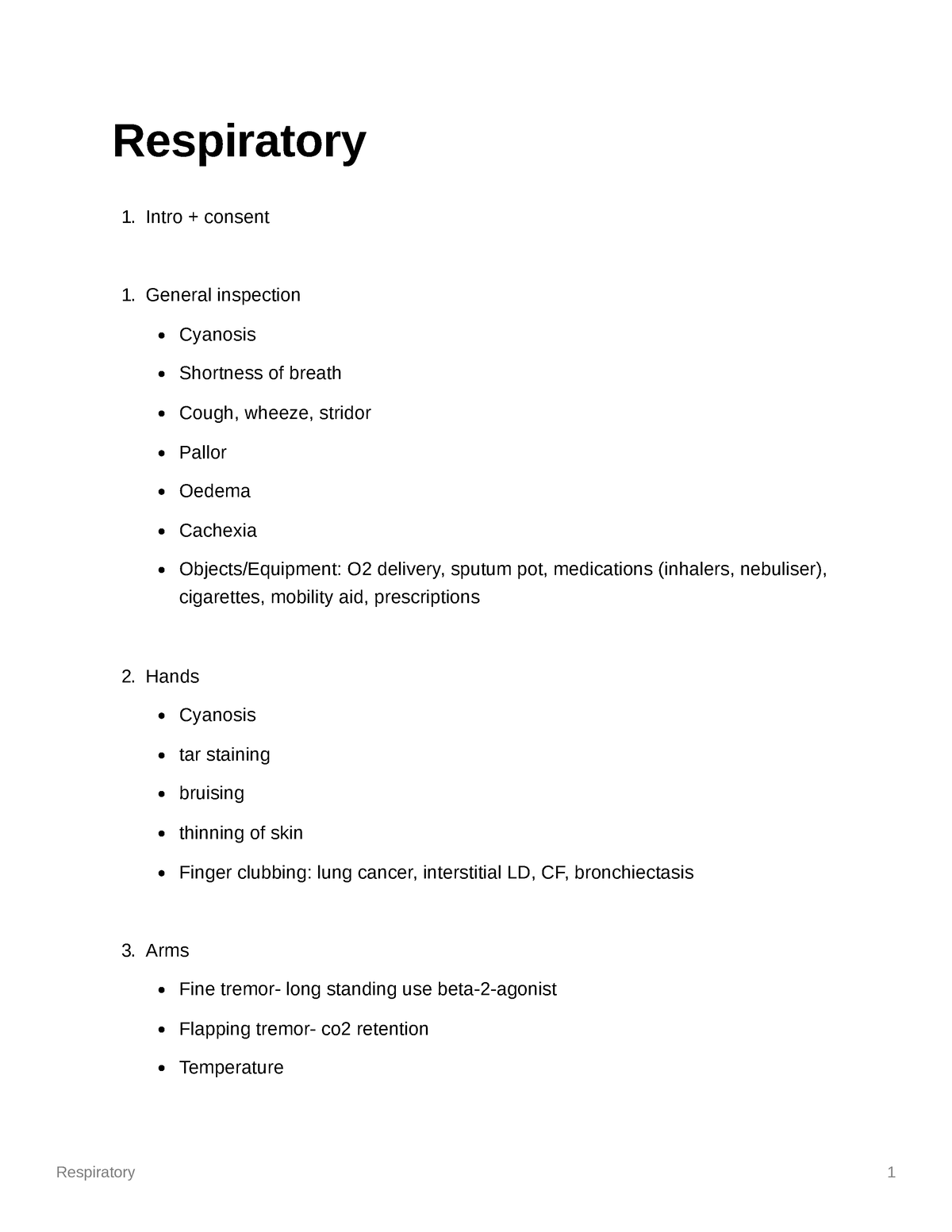 Osce Respiratory Examination Respiratory Intro Consent General Inspection Cyanosis Shortness