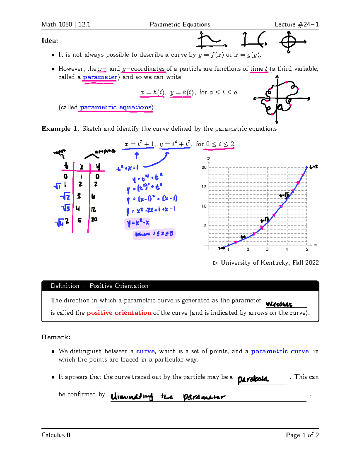 24-1 Lecture+notes 2 - This Is Notes On Parametric Equations - Math ...