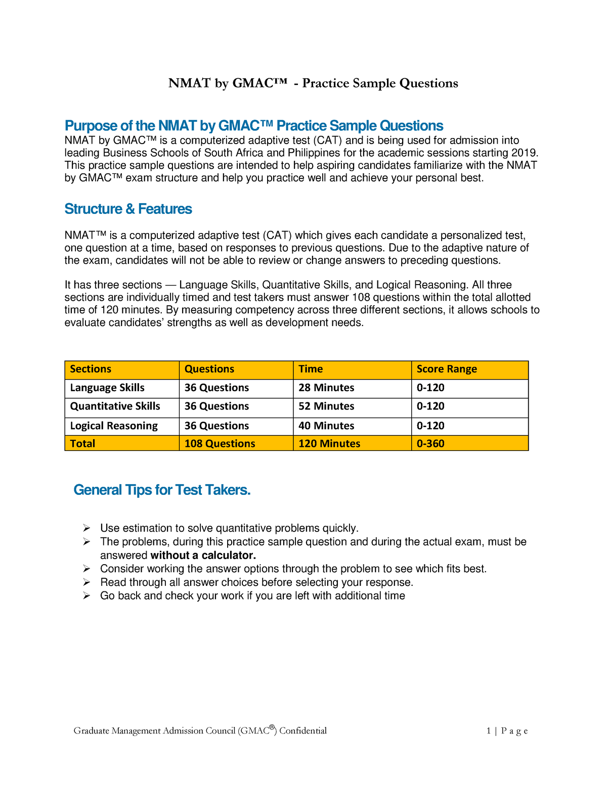 NMAT By GMAC™ Test - Practice Sample Questions - NMAT By GMAC ...