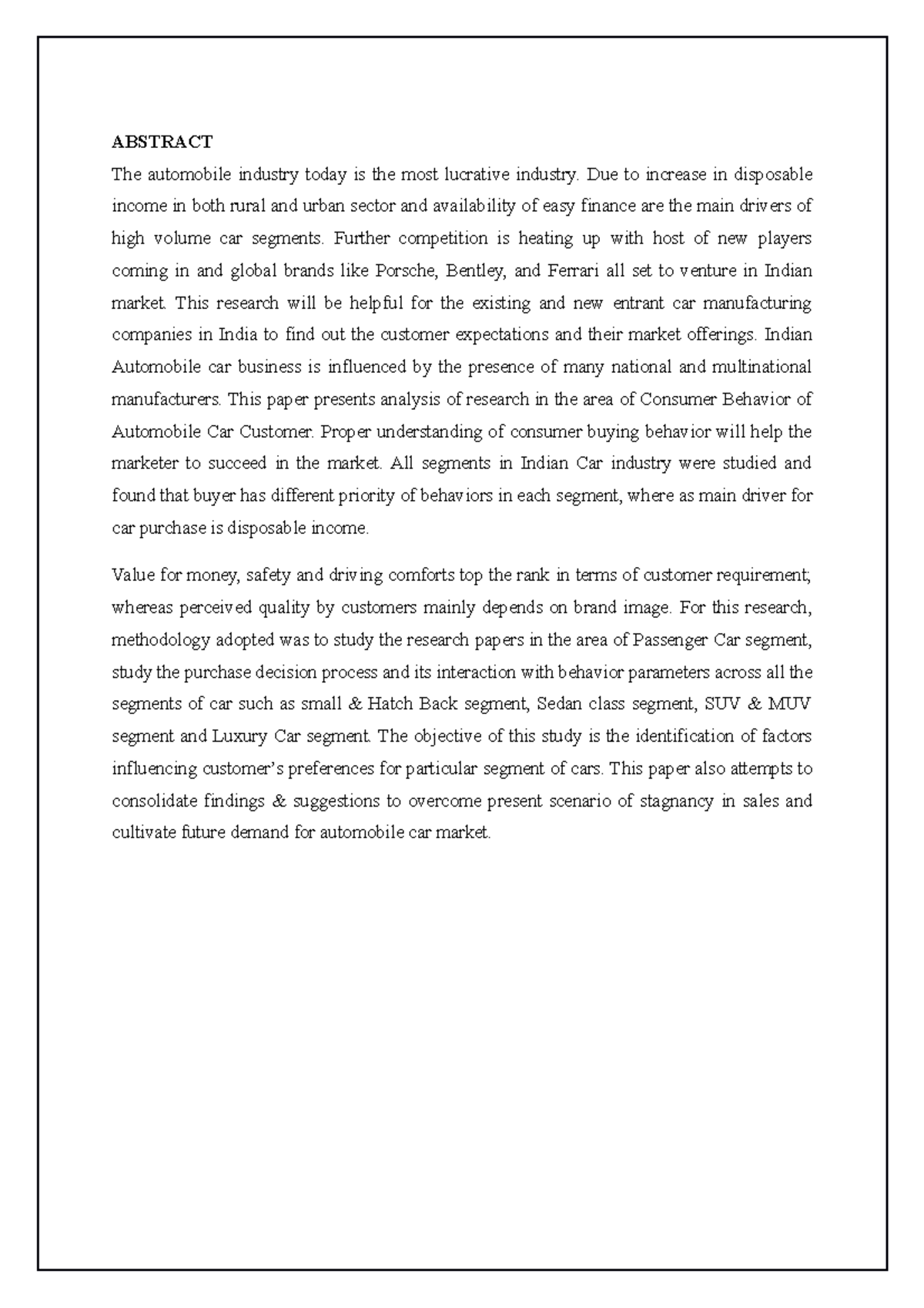 Atomobile - CONSUMER BEHAVIOU ON AUTOMOBILE - ABSTRACT The automobile ...