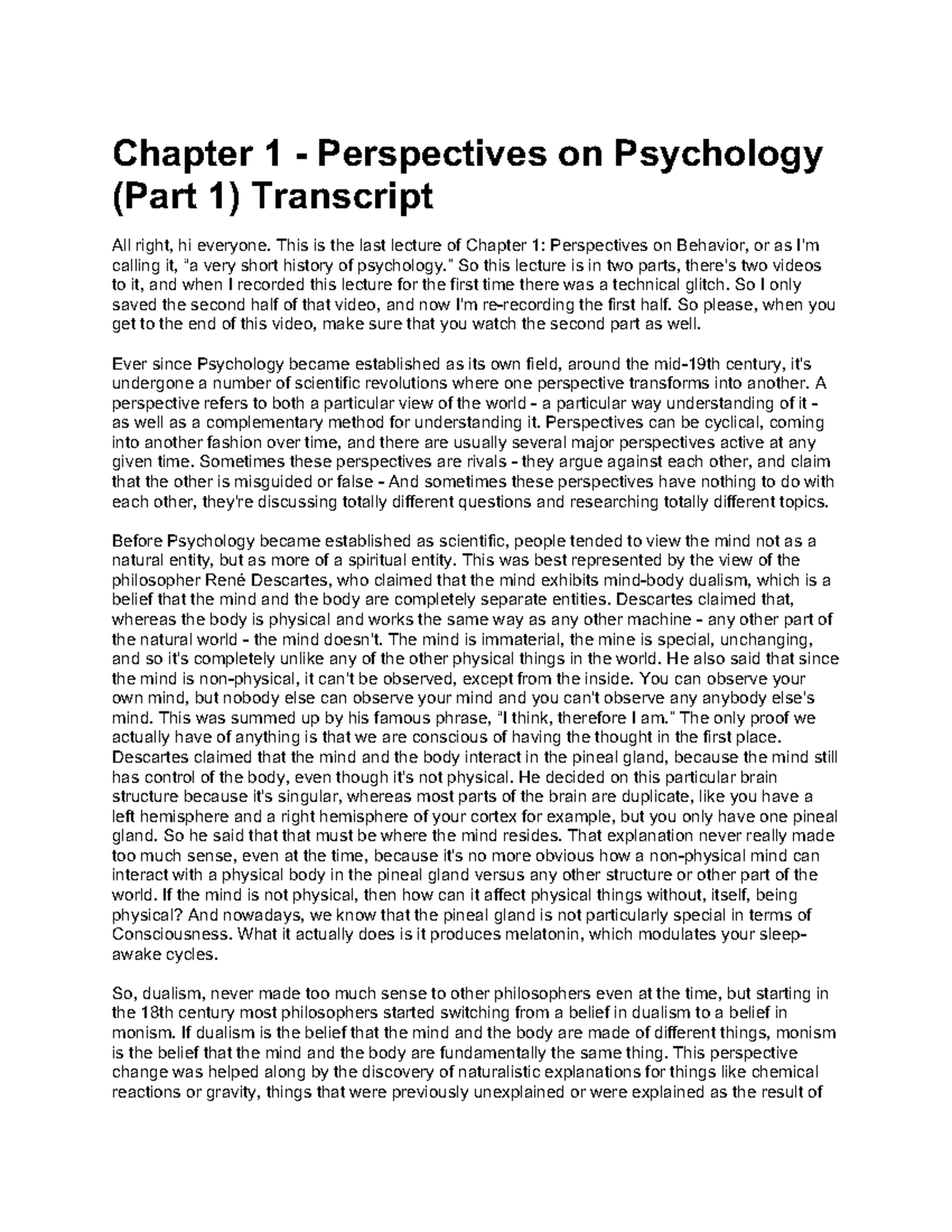 Chapter 1, Perspectives on Behaviour (Part 1) - Chapter 1 ...