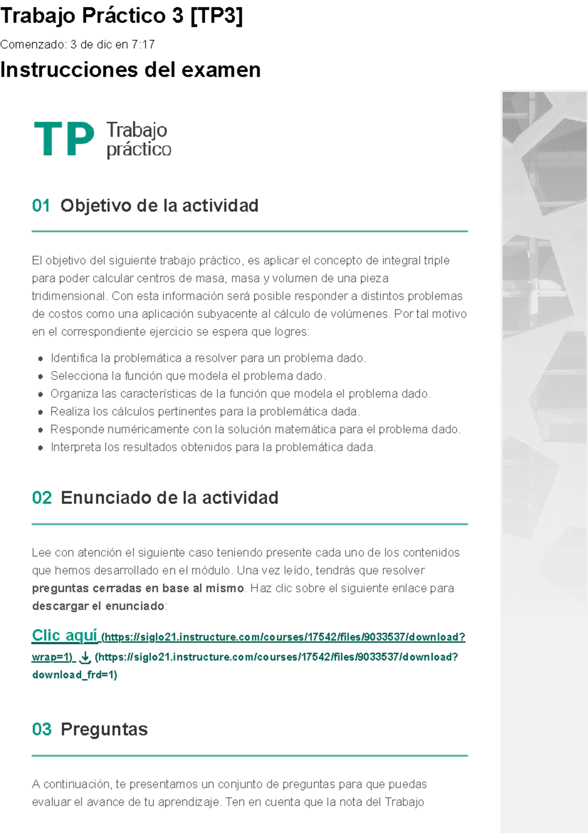 Examen Trabajo Práctico 3 Tp3 Trabajo Práctico 3 Tp3 Comenzado 3 De Dic En 7 9449