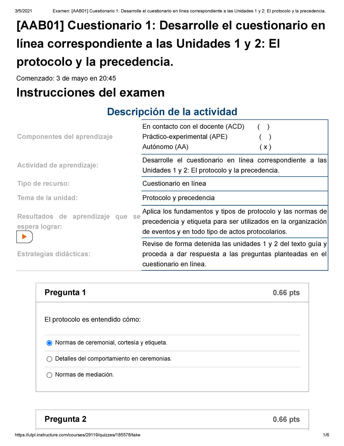 Examen AAB01 Cuestionario 1 Desarrolle El Cuestionario En Línea ...