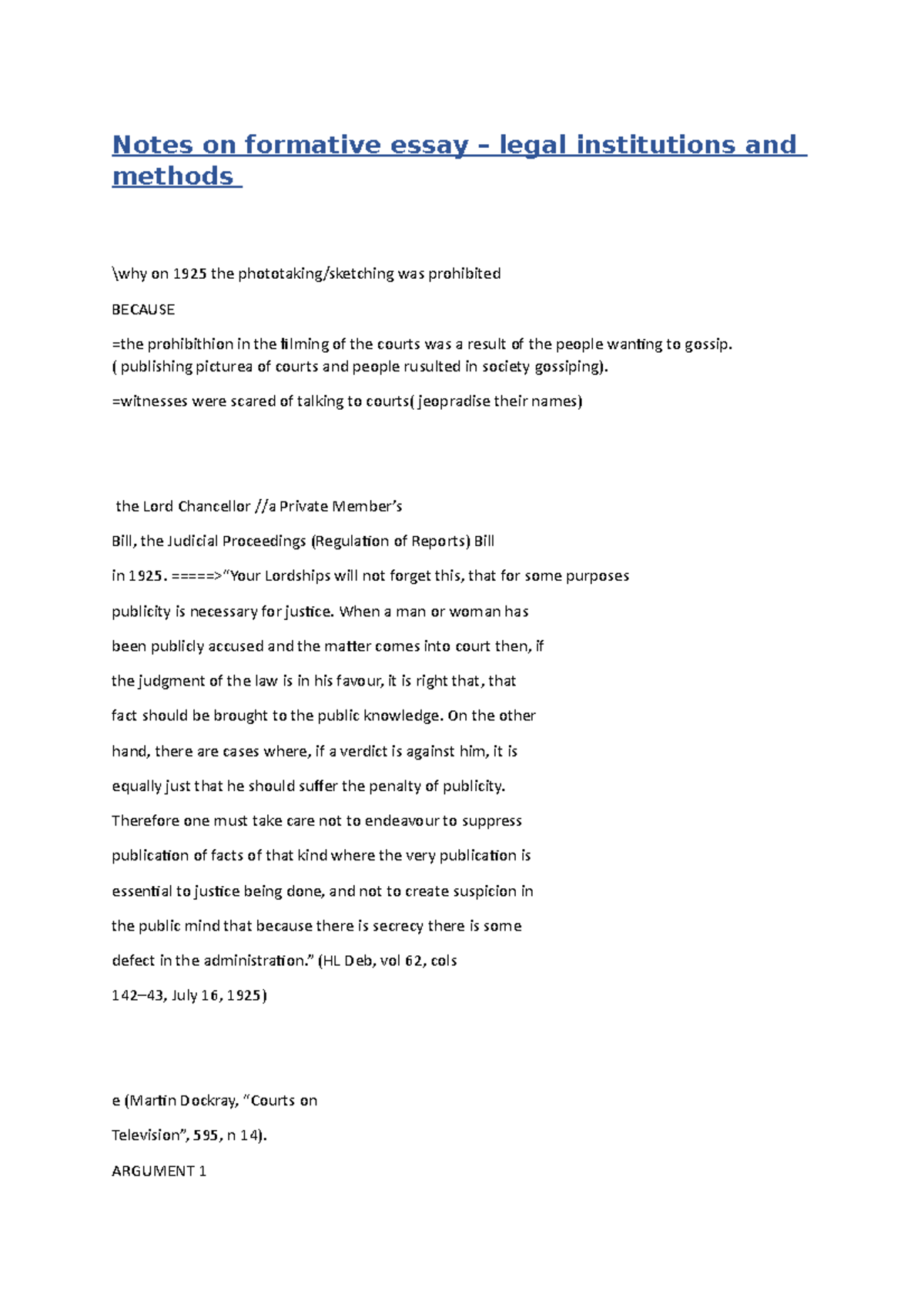Notes on formative essay - ( publishing picturea of courts and people ...