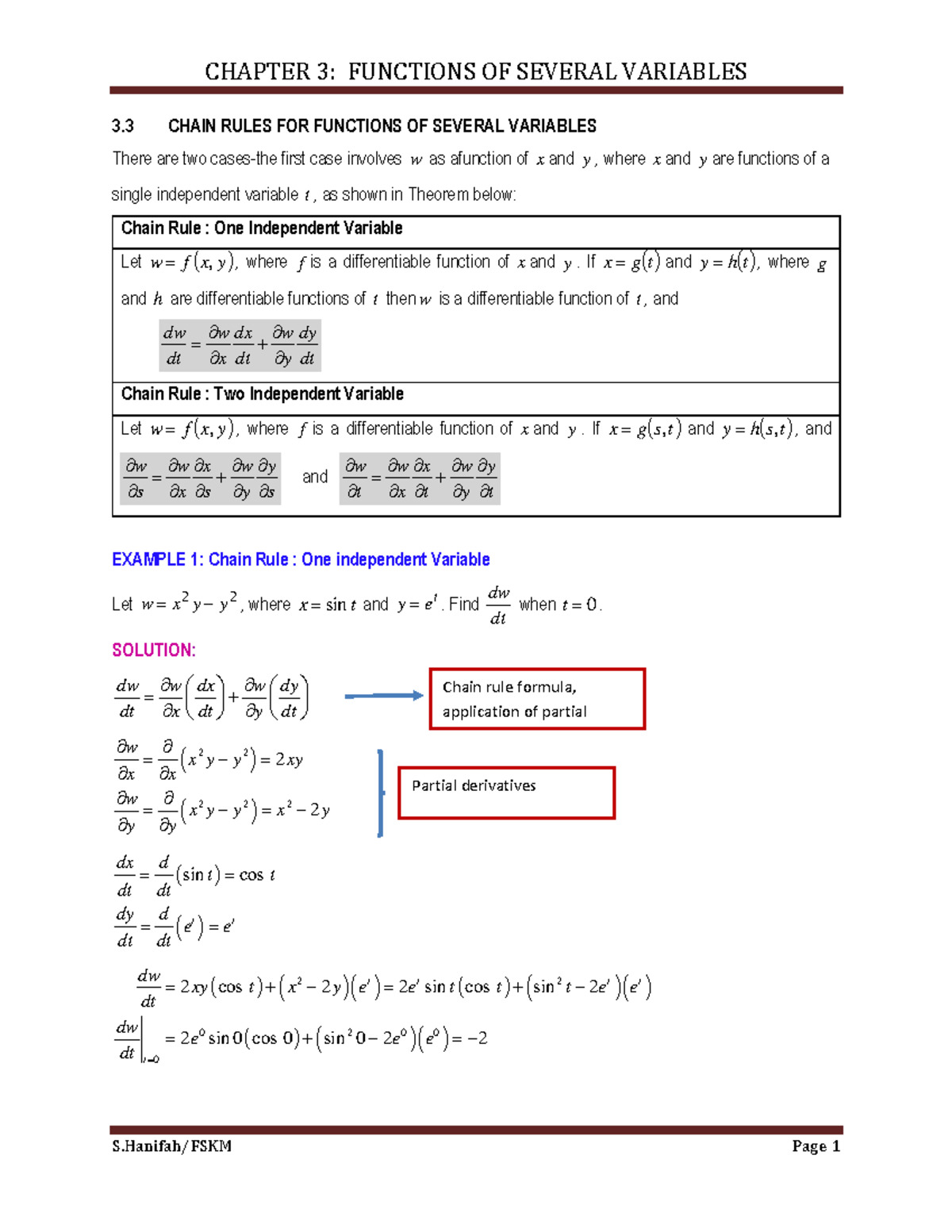 Chap 3 3.3 Chain Rule - ...... - 3 CHAIN RULES FOR FUNCTIONS OF SEVERAL ...