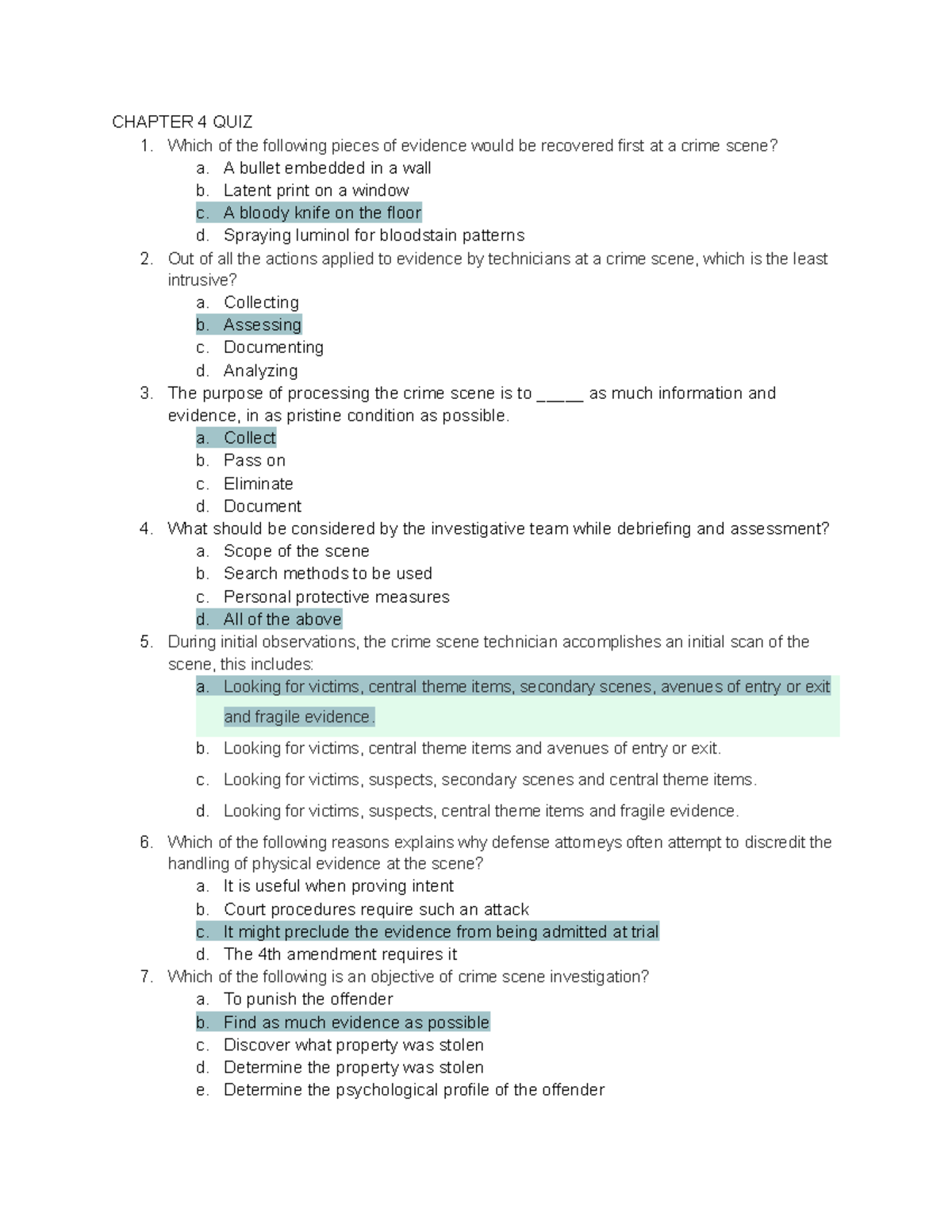 Crime Scene Quiz CH 4 - Kelsie Bryand Quiz Question With Correct ...