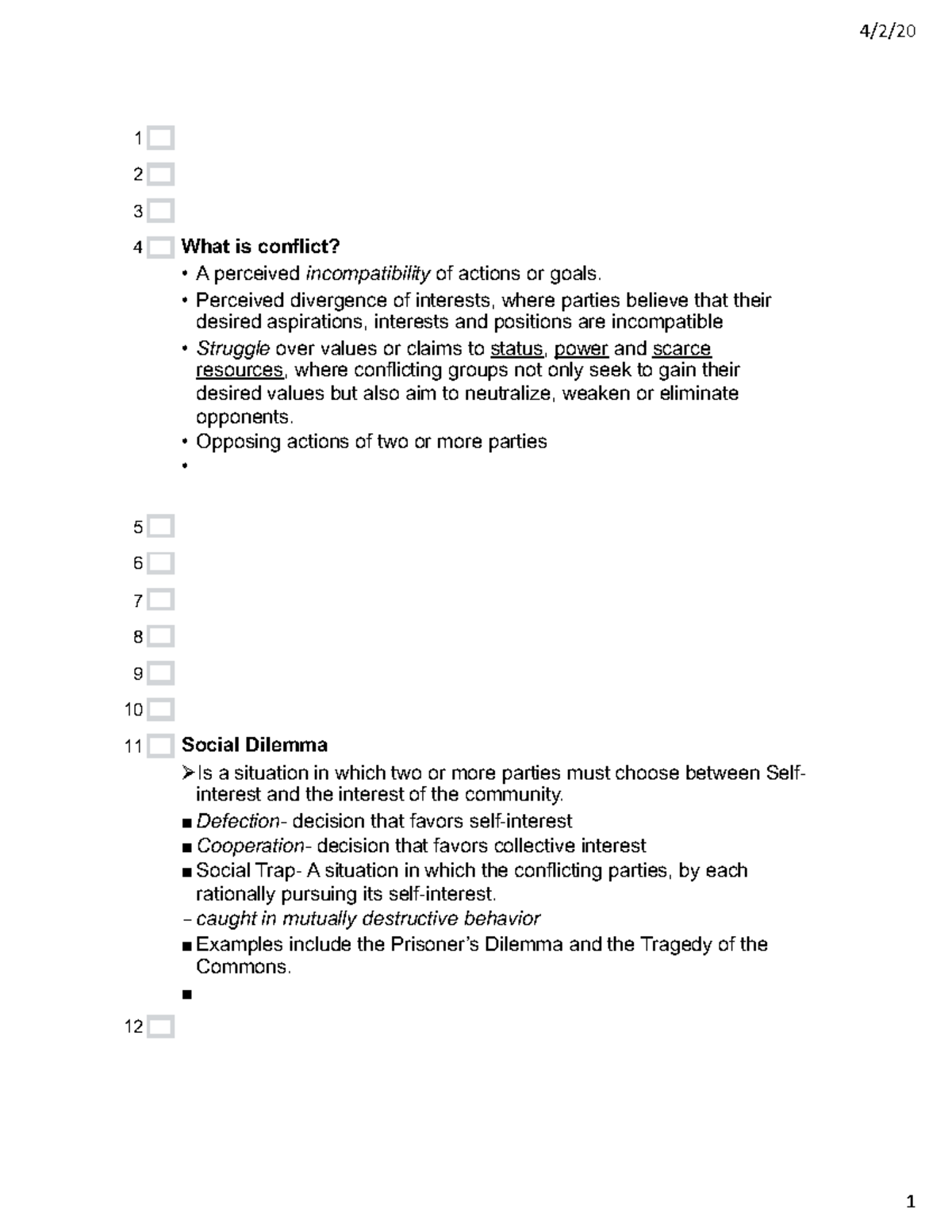 CH3 Conflict & Peace - socp - 1 What is conflict? • A perceived ...