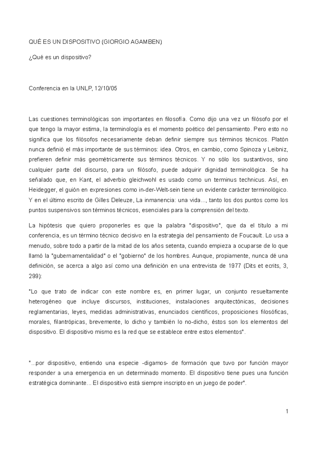 03 Agamben QU ES UN Dispositivo QU ES UN DISPOSITIVO GIORGIO 